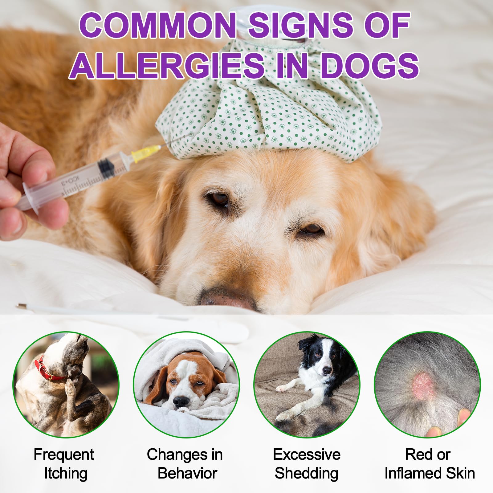 Dog Allergy Relief Treats, 150pcs Alivio de la alergia en Perros, Masticable para Fortalecer el Sistema inmunitario, Elimina la picazón, el lamido y el rascado, Alergias estacionales