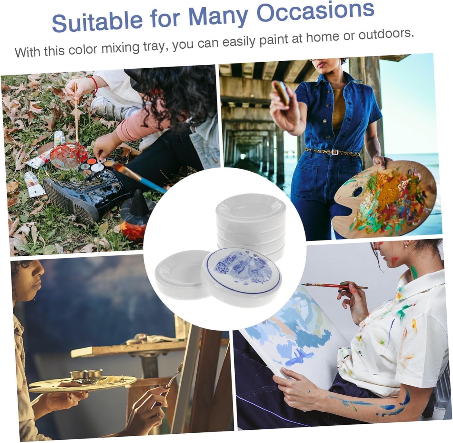 Anneome 1set Porcelain Mixing Trays Set for Watercolor and Gouache Painting Ceramic Palette Cover for Artists and Students for Mixing and Storage