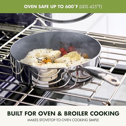 Miniatura 7 de GreenPan Valencia Pro - Juego de ollas y sartenes de acero inoxidable de 10 piezas, apto para inducción, tricapa espejada, revestimiento