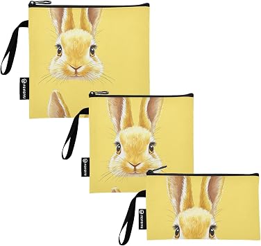 Cute Bunny Faces Light Yellow 3 Piecing Reusable Zipper Snack Bags Portable Boys Lunch Bags for Kids School Lunch and Adults Portion