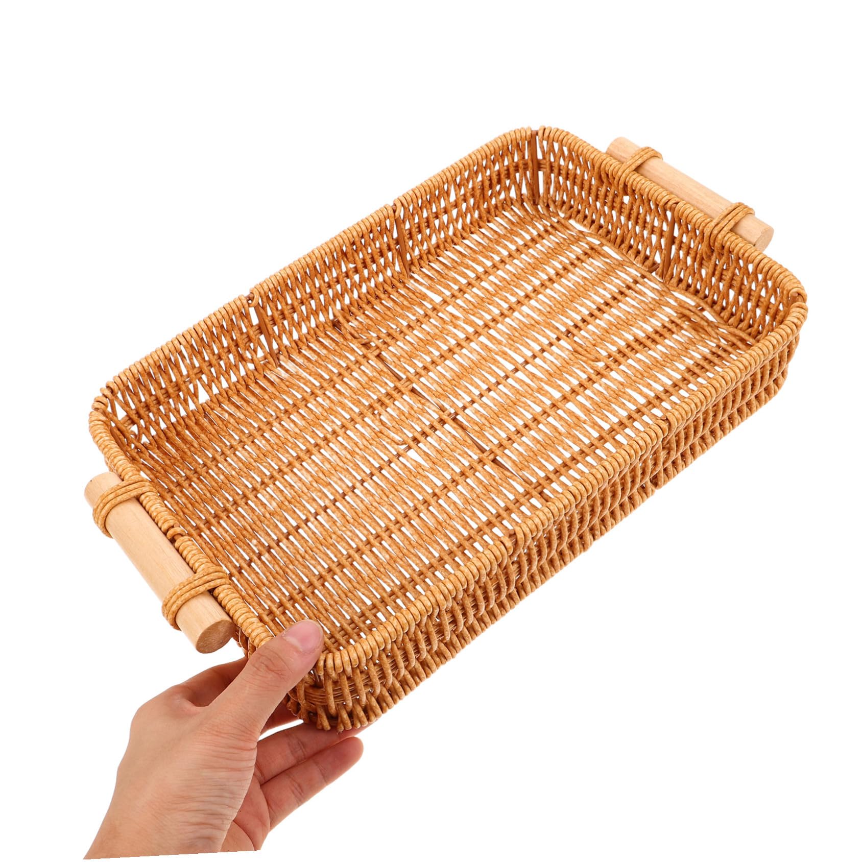 2 Piezas Cestas de Mimbre Tejidas Mano con Asas de Bandejas Rectangulares para Servir y Almacenar Ventilación Natural para Pan y Frutas Organizador Versátil para Cocina y Baño