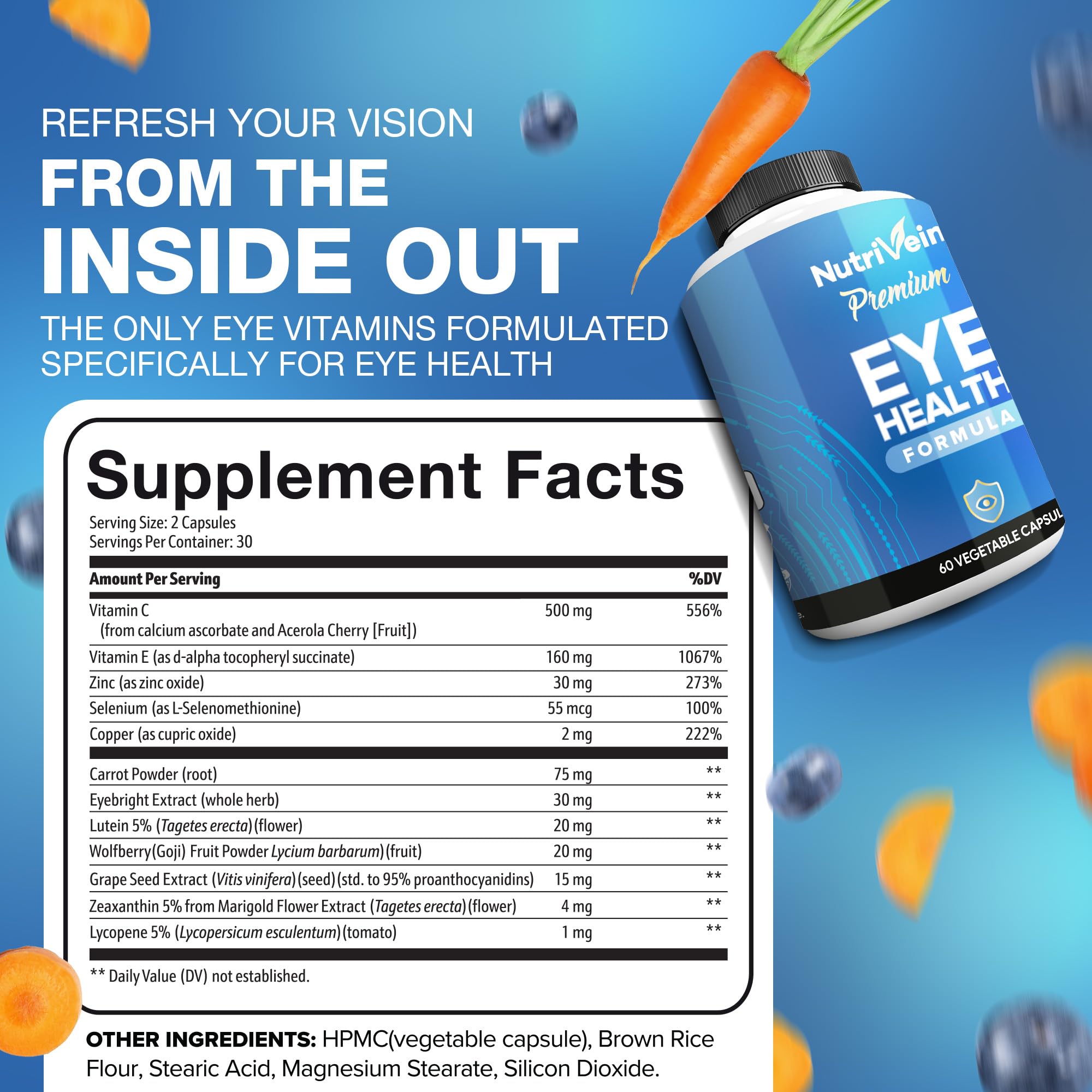 Nutrivein Lutein & Zeaxanthin Eye Vitamins with Eyebright - 60 Capsules — Amazon image 2