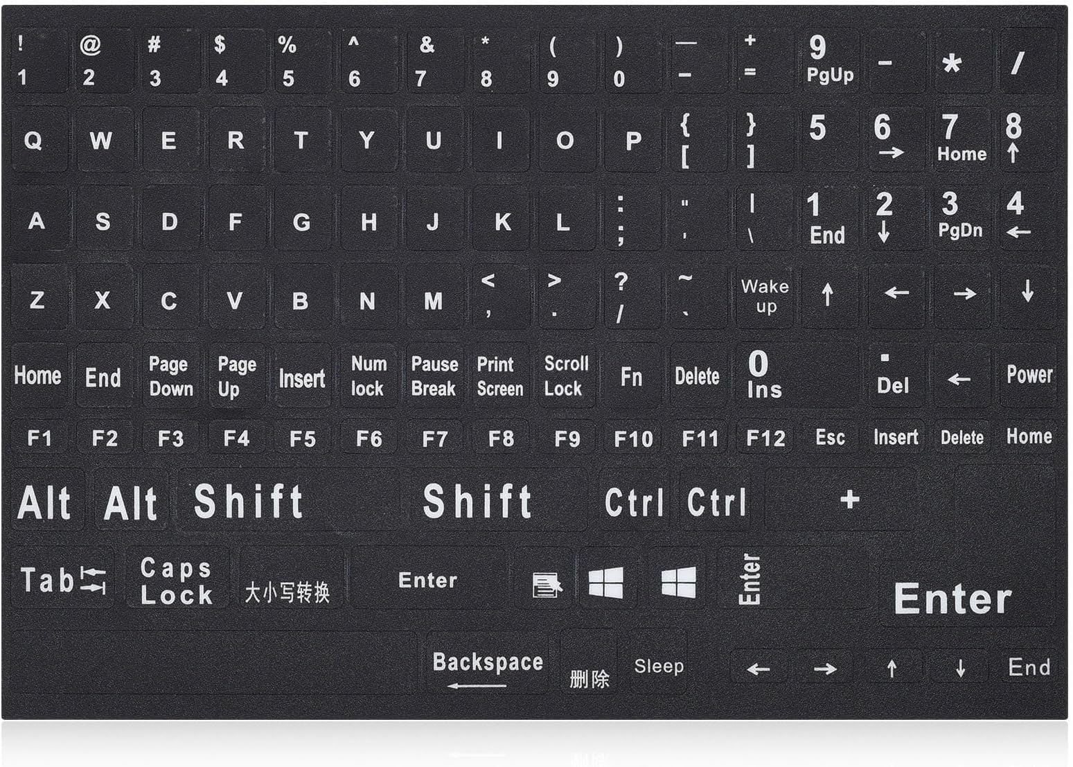 Universal English Keyboard Stickers for PC Computer Laptop Desktop Notebook Keyboards, Replacement Keyboard Stickers Black Background with White Large Lettering-English