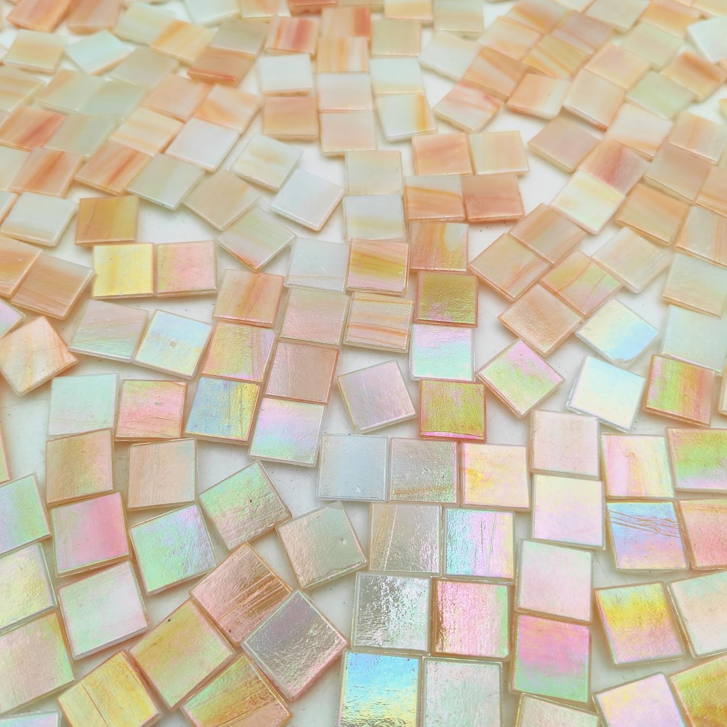 320PCS Square Iridescent Stained Glass Mosaic Tiles, 1.1LB Mosaic Tiles for DIY Crafts, 0.6" Bright Mosaic Glass Pieces for Art Craft and Home Decorations (Iridescent F451, 0.6")