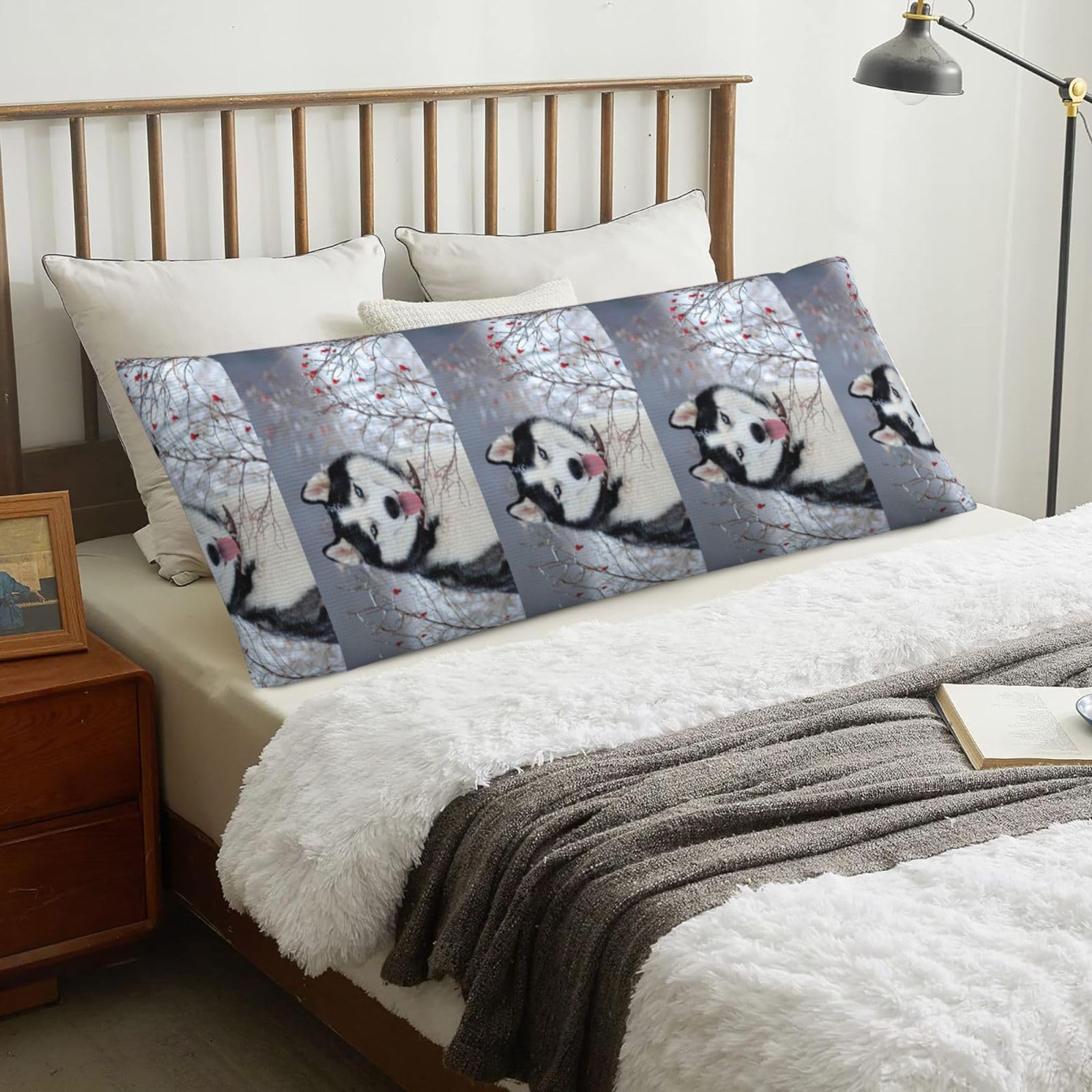 Husky In Winter, Body Pillow Cover with Zipper,Long Body Pillowcase 20 x 60 in