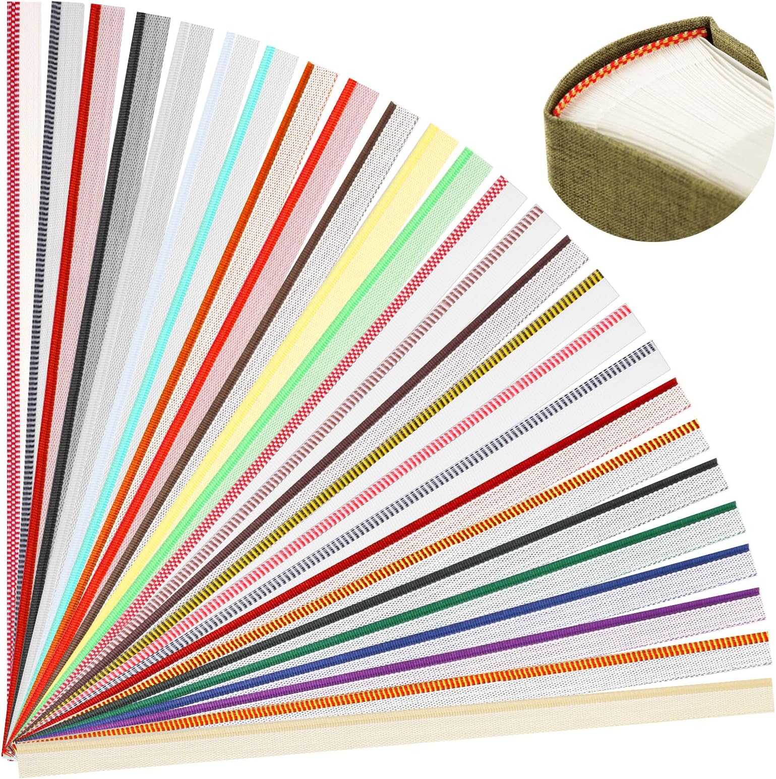 26PCS Book Binding Headbands - 11.8x0.5 Inches Cotton Endbands, Long Medium Book Binding Kit for Beginners, Decorative Book Headbands in 26 Colors