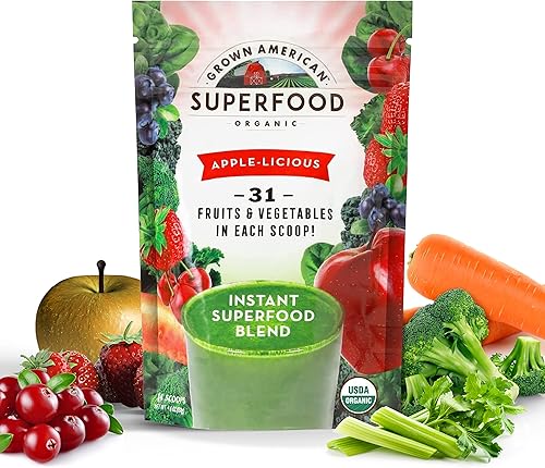 Miniatura 1 de Grown American Superfood - 31 frutas y verduras enteras orgánicas concentradas en polvo verde que aumentan la energía y el rendimiento - 100%