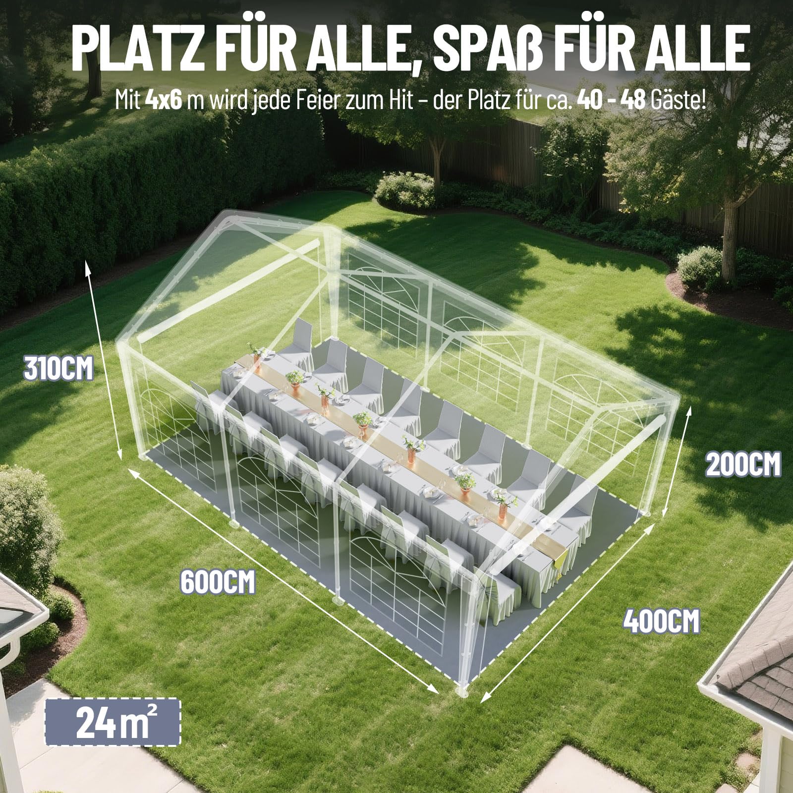 Pavillon 4x6m mit 2 Seitenwänden & 2 Giebelteilen, Dein Outdoor-Party-Spot zum Chillen, XXL Partyzelt mit Verbolzung Konstruktion, Windschutz UV-Schutz Wasserdicht, aus Stahl & PE-Plane (Grau)