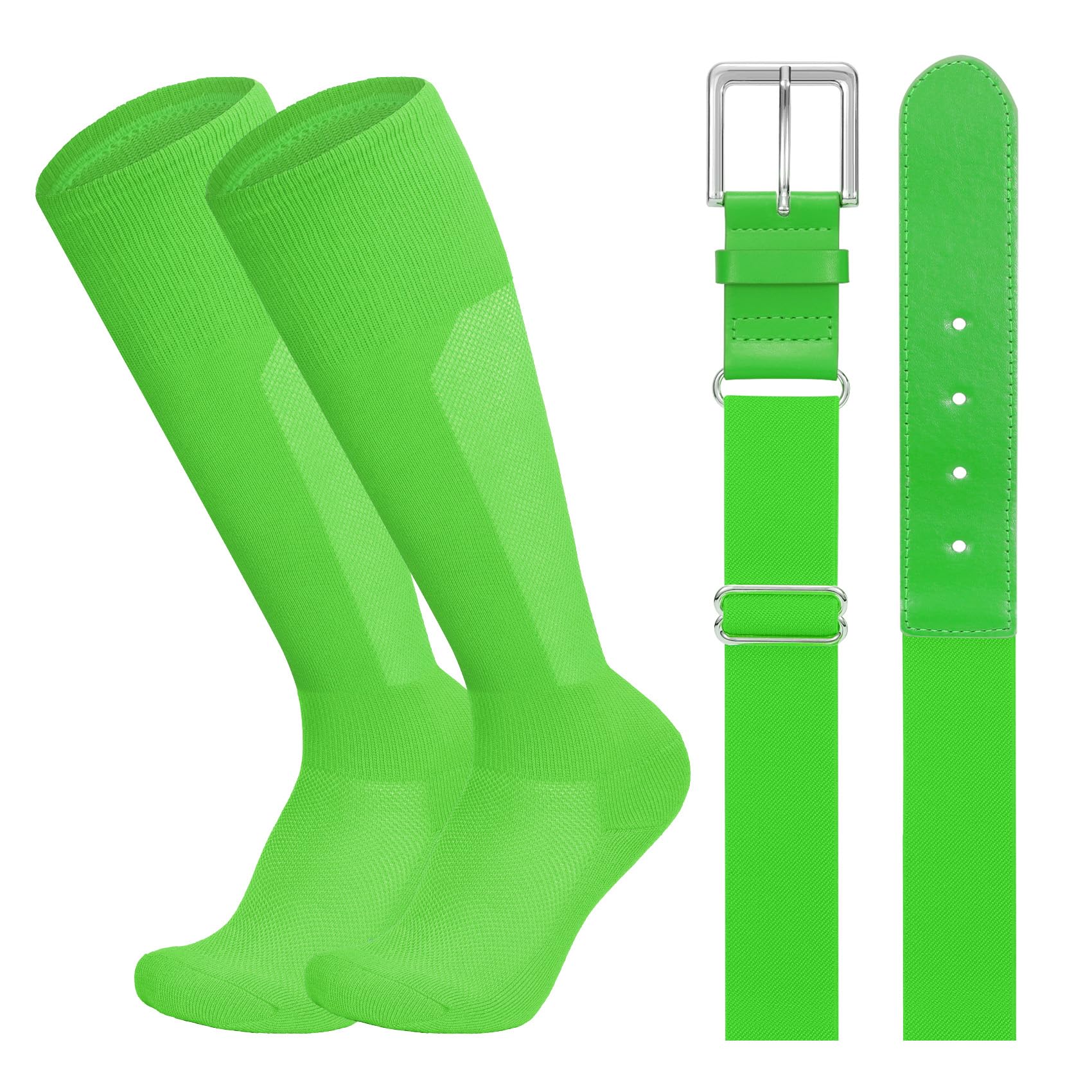 LEACOOLKEY Baseball Belt and Socks Combo Set Breathable Softball Socks and Elastic Belt for Youth Adult