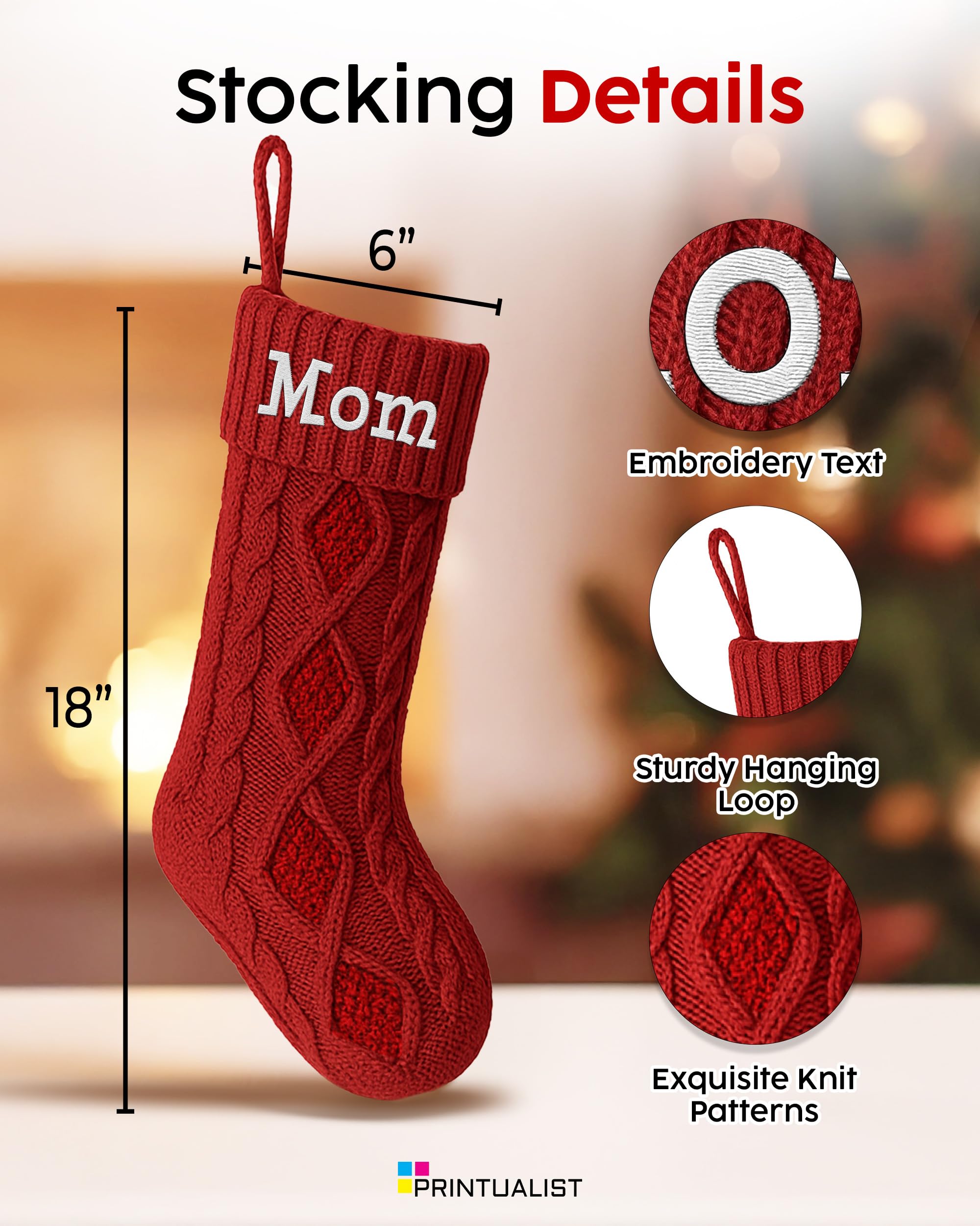 Medias de Navidad de punto personalizadas, nombre bordado a medida, verde, rojo, marfil, casa de campo, chimenea, para decoración familiar, regalo de Navidad 2023, paquete de 5