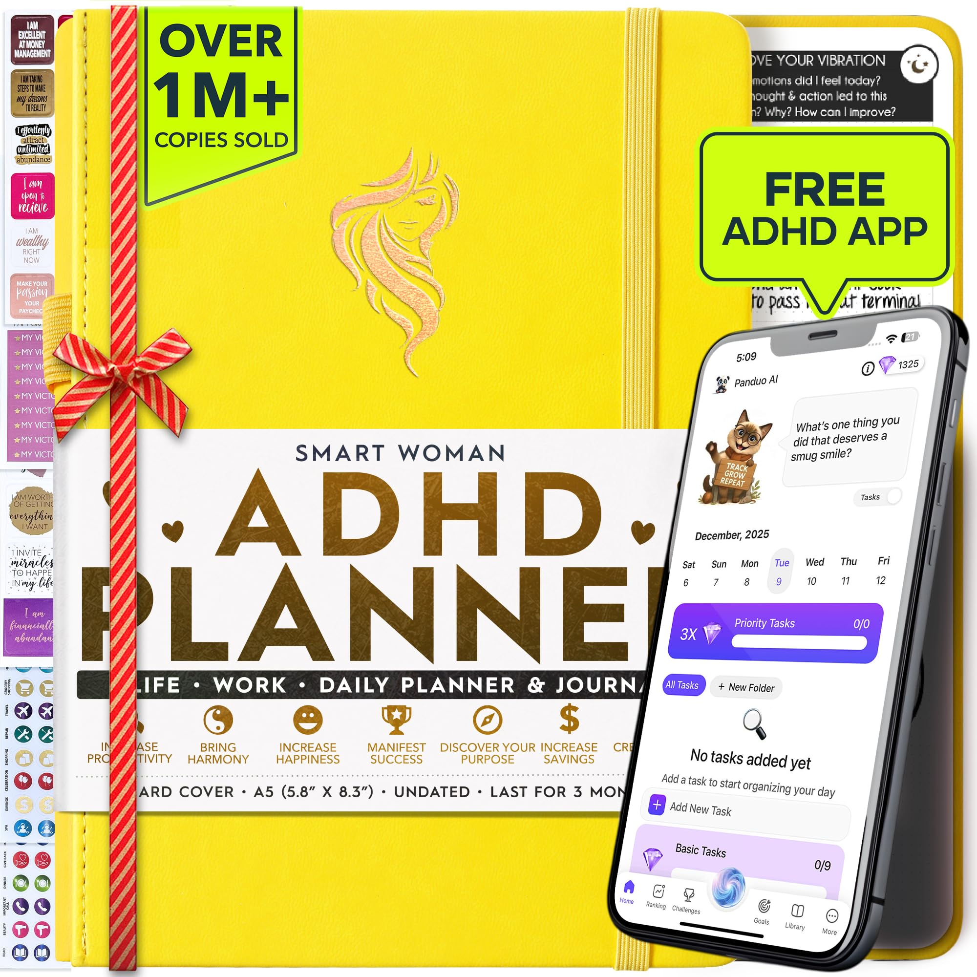 SMART ADHD PLANNER - Adhd Daily Planner - A Self Care Personal Gratitude Journal to Increase Productivity Weekly & Monthly Undated Planner for Women and Men, Vision Board & Organizer + Stickers
