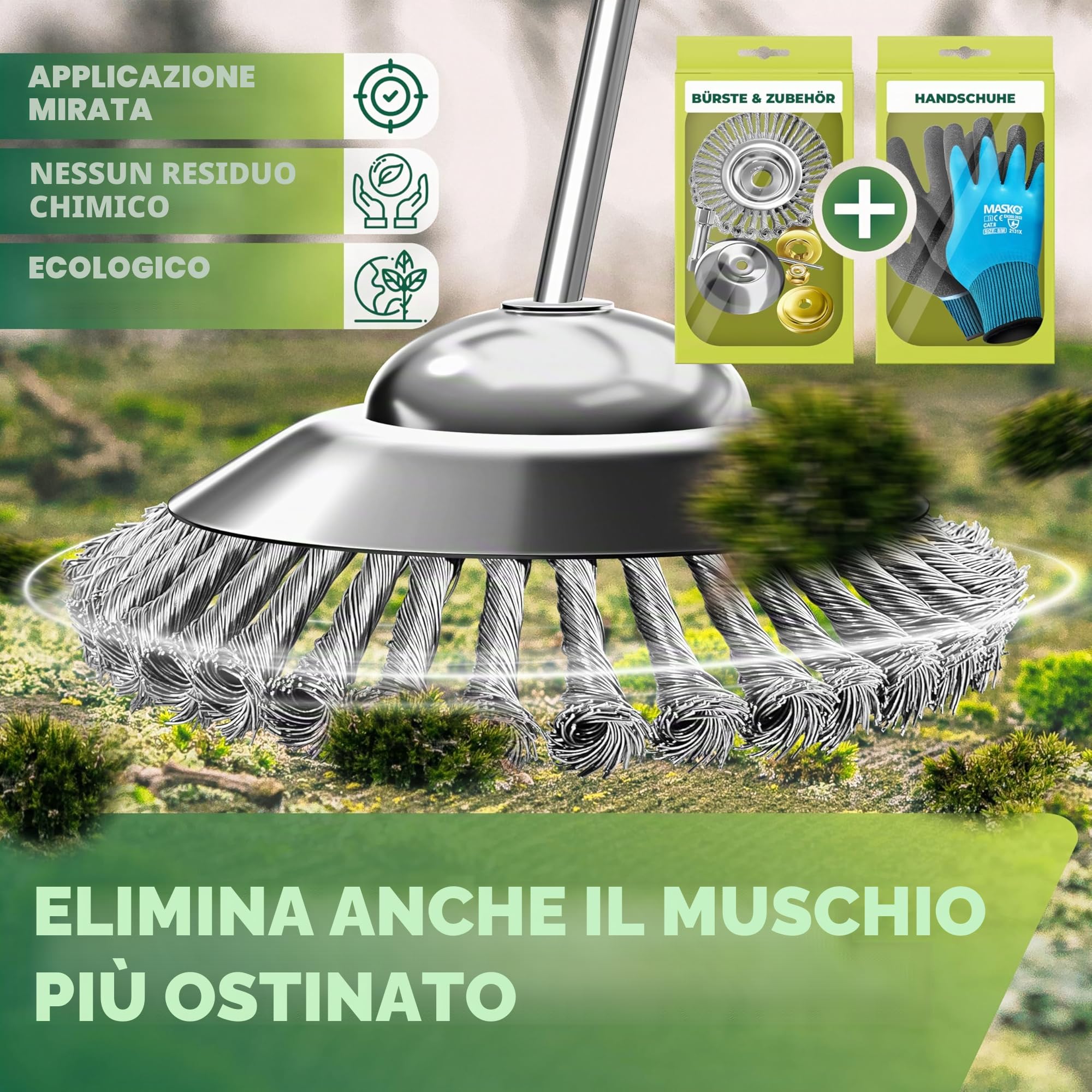 MASKO® Spazzola per erbacce per decespugliatore e decespugliatore | Spazzola per erbacce 25,4 & 20 mm foro | Spazzola metallica per la rimozione efficace delle erbacce compatibile con Stihl | Spazzola