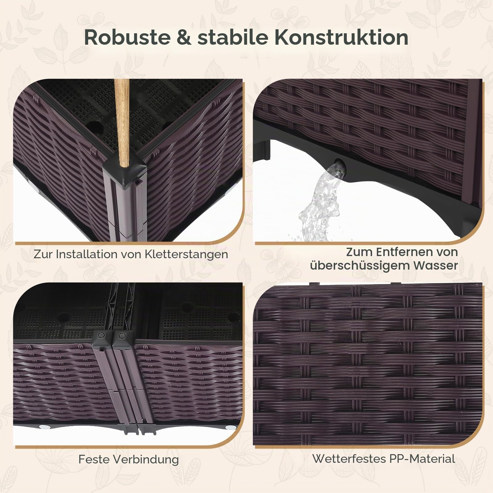 Hochbeet für Garten, Pflanzbeet Frühbeet Gartenbeet, sichtbarer Abfluss, erhöhte Pflanzkiste für Gemüse, Kräuter und Blumen，PP Blumenkasten für Garten Balkon,111 x 37 x 34.5 cm
