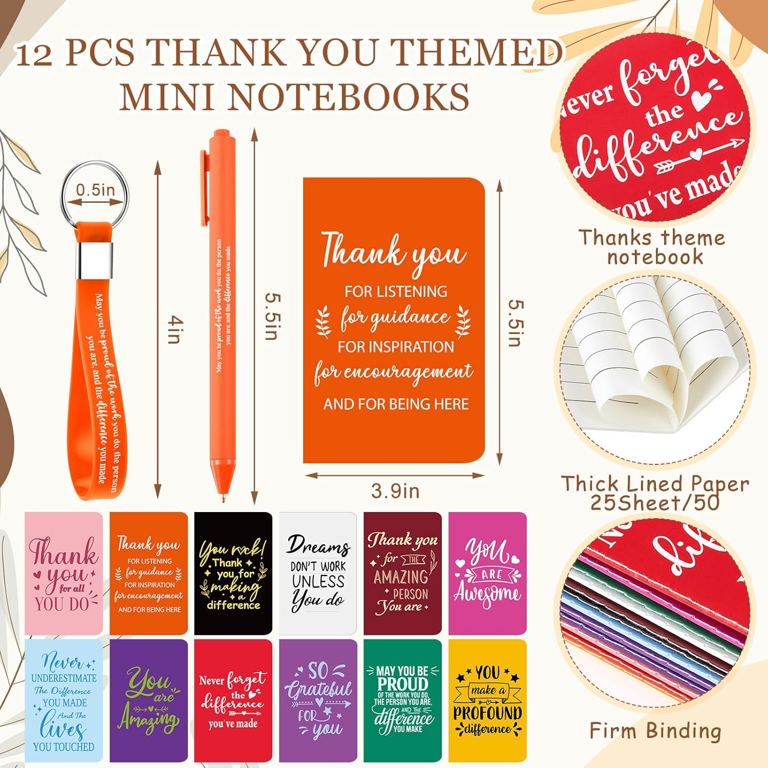12 Sets / 48 Pcs Inspirational Appreciation Gifts Thank You for Coworkers, 24 oz Plastic Cup with Lid Straw Notebooks Ballpoint Pens Keychain Associate Appreciation Gifts (Colorful) - Image 2
