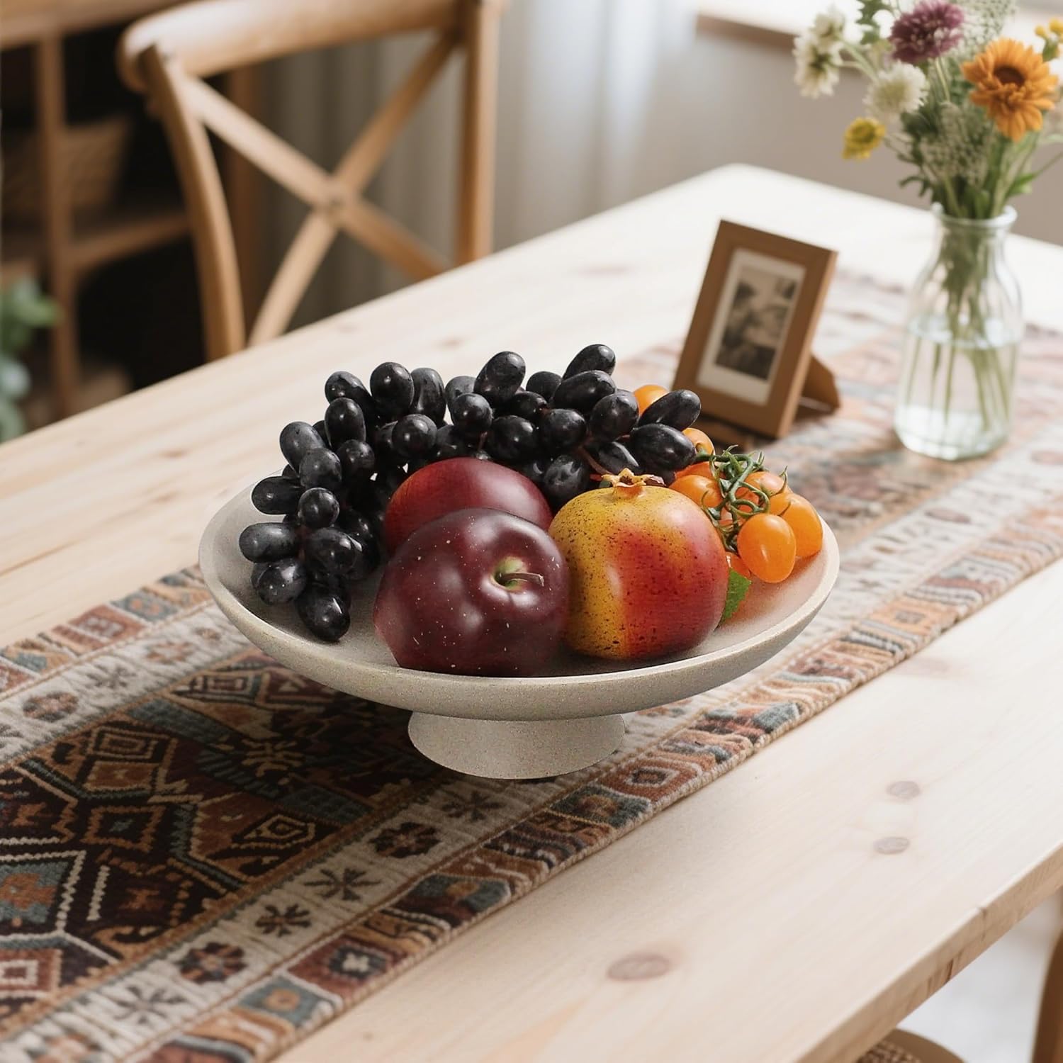 Modern Resin Pedestal Decorative Bowl, Large Fruit Bowl for Kitchen Counter, Stylish Key Bowl for Entryway Table, Beige - Image 2