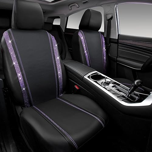 Miniatura 263 de CAR PASS Funda de asiento trasero de cuero y diamantes de imitación brillantes, impermeable, diseño de diamante brillante, ajuste universal, tiras