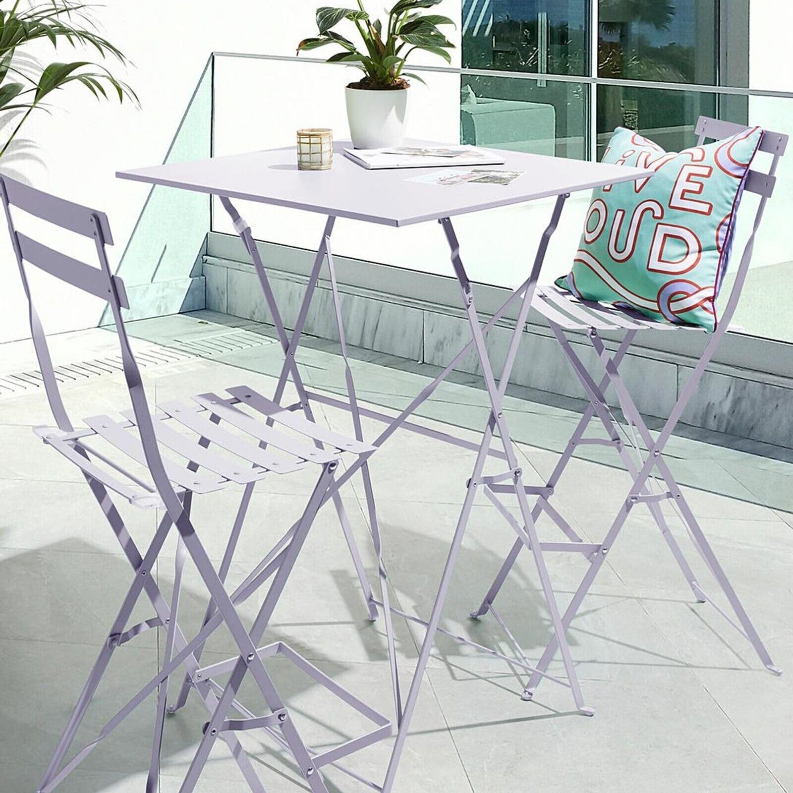 URBNLIVING Palma 2 Folding Metal Chairs & Table Bistro Bar Patio Breakfast Furniture Set