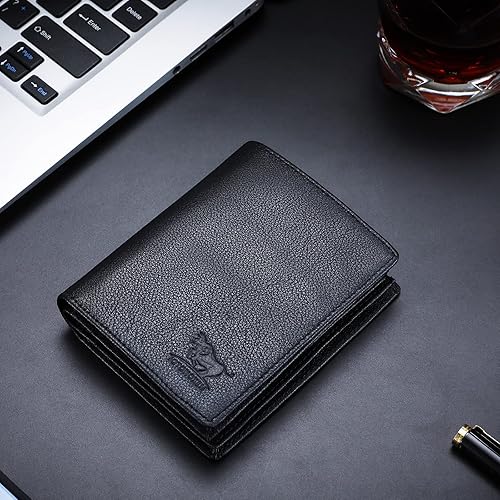 Miniatura 2 de Billeteras para hombre con bloqueo RFID, billetera plegable de cuero genuino suave, marrón, occidental, 16 tarjeteros para hombres, Negro2, Casual