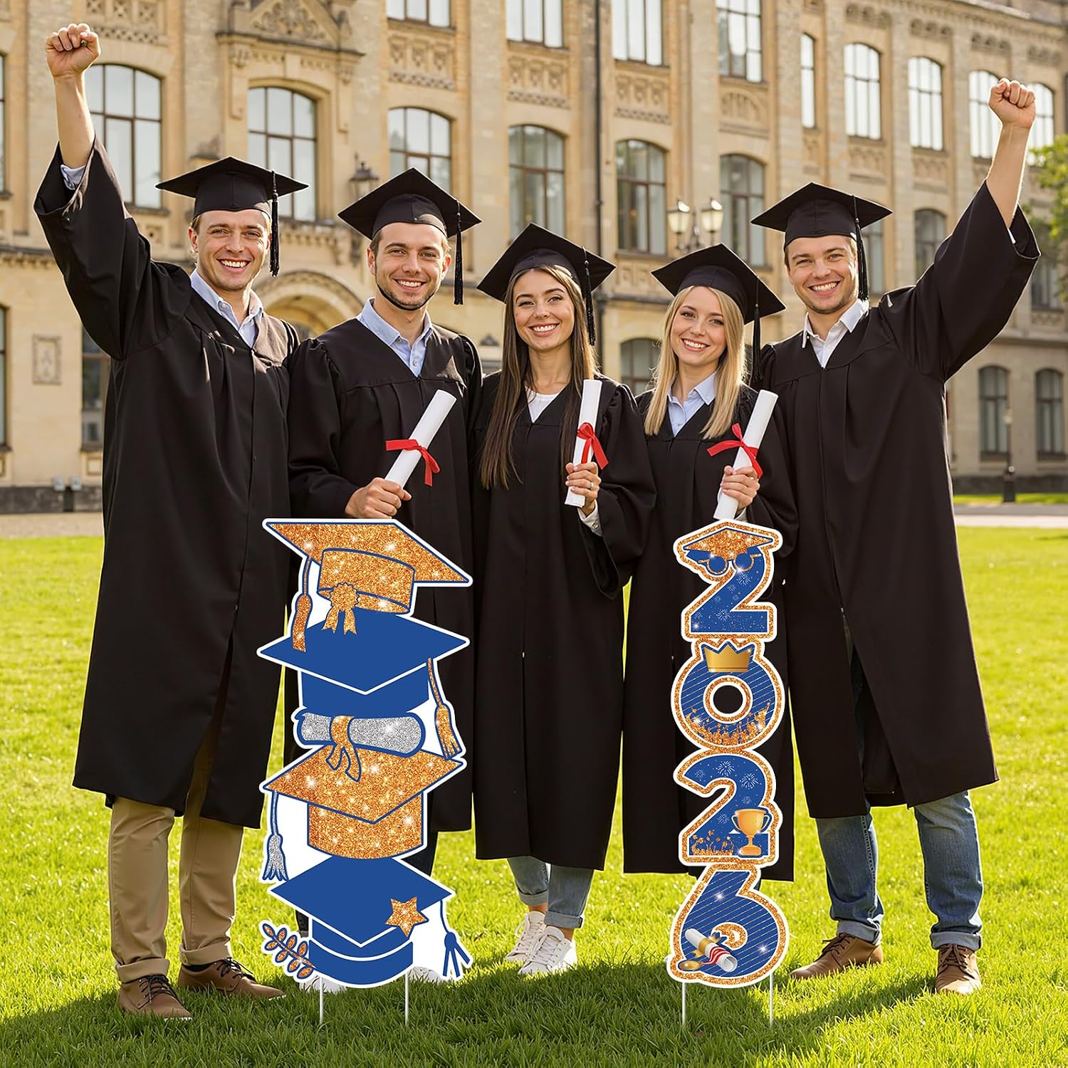2026 Graduation Yard Sign Decorations Orange Blue Graduation Congrats Grad Yard Sign Orange Class of 2026 Graduation Lawn Signs with Stakes for High School College Graduation Outdoor Yard Lawn Decorations