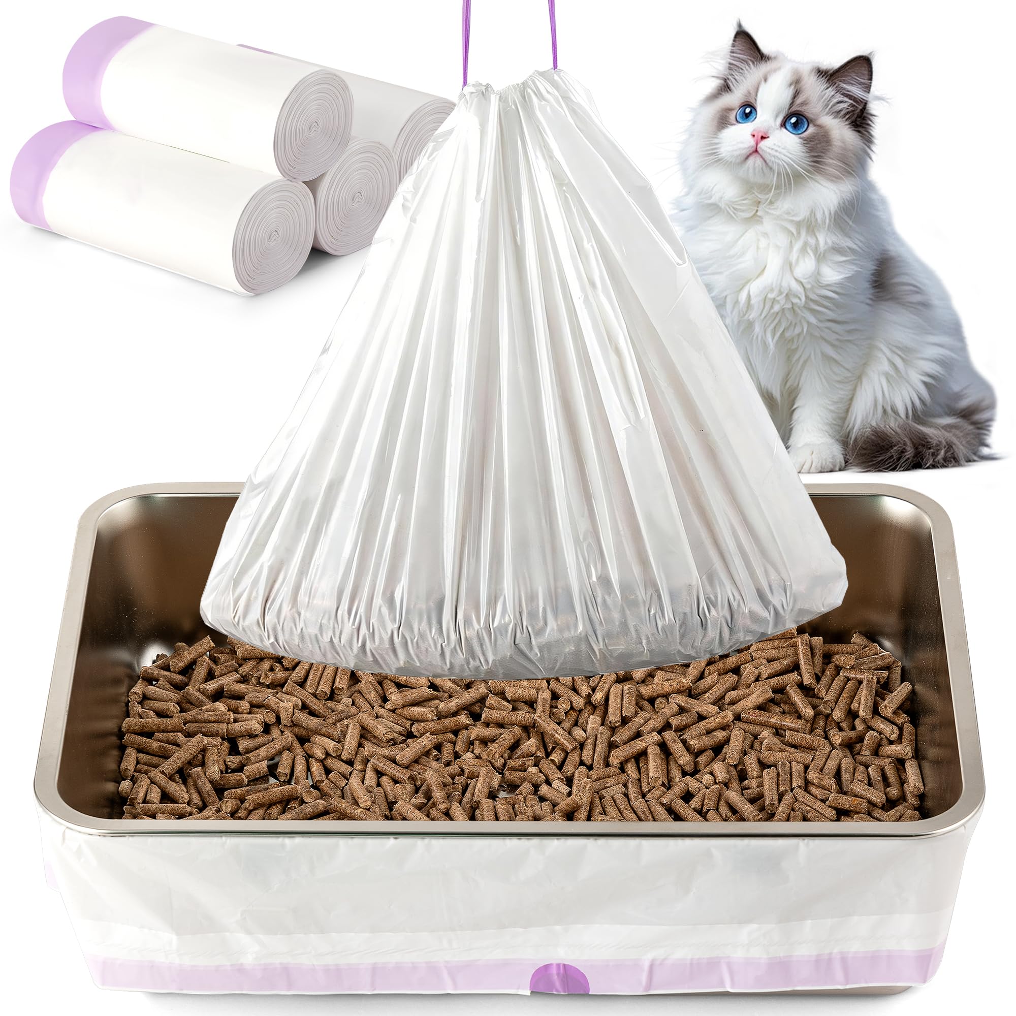 TIUUBT XL Litter Box Liners – Fits 24" Stainless Steel Sifting Litter Boxes for Pine Litter, Tear-Resistant, 28 Count (4 Packs), 1.4 mil