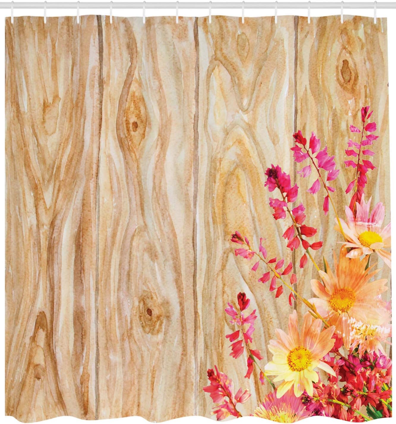 Ambesonne Rustic Shower Curtain, Watercolor Effect Bouquet of Wild Flowers Summer Daisy Floral Beauty in The Springtime Theme Image, Fabric Bathroom Decor Set with Hooks, 69" W x 70" L, Multicolor