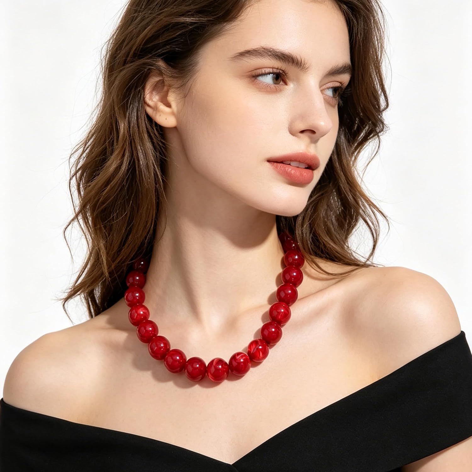 Chunky Beaded Necklace for Women Trendy Boho Collar Statement Necklace Large Round Resin Beads Choker Necklaces Summer Beach Jewelry Gifts
