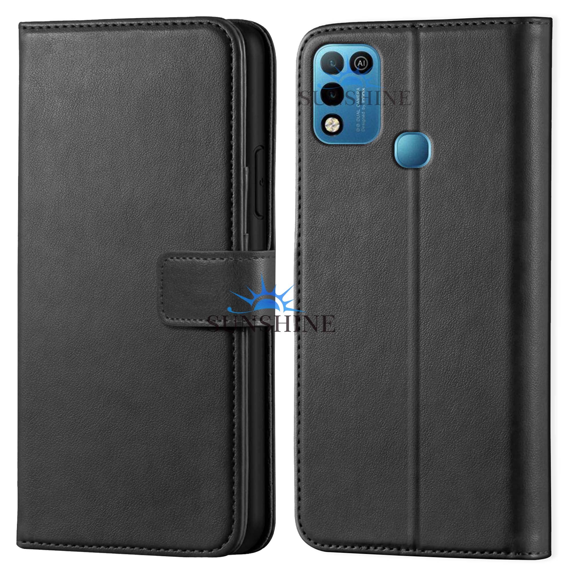 SUNSHINE® Leather Vintage Shock Proof Flip Case Back Cover for Infinix Smart- 5 Sport (Flexible | Leather Finish | Card Pockets Wallet & Stand | Black)-image-32