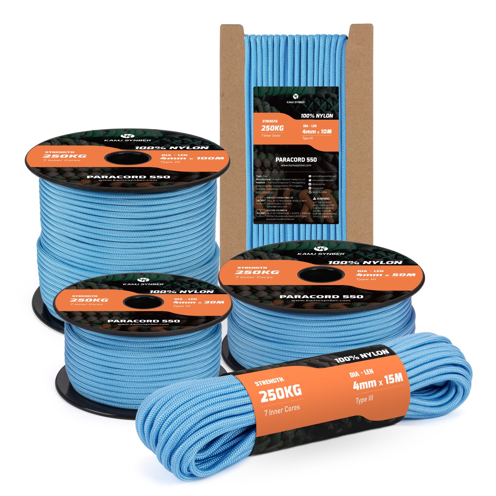 Kamu Synber 550 Paracord 4mm 15m Type III 7 Strands Nylon Rope Cord — image 1