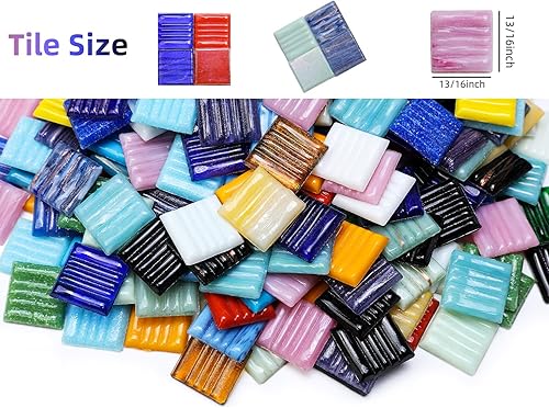Miniatura 10 de Lanyani Paquete de azulejos de mosaico de vidrio de 2.2 libras a granel para manualidades de bricolaje, varios mosaicos de color sólido brillante,