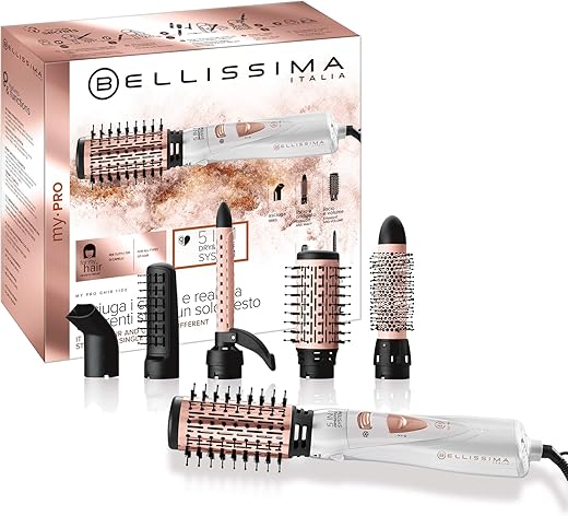 BELLISSIMA Imetec Hot Air Brush 5 in 1 GH18 1100 Styling Accessories for Smooth, Waves, Curls, Ceramic Coated Brushes
