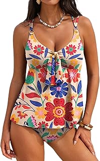 Aleumdr Women's Tankini Swimsuits Tummy Control Two Piece Bathing Suit V Neck Tie Front Flowy Swim Top with Bottom Price In India