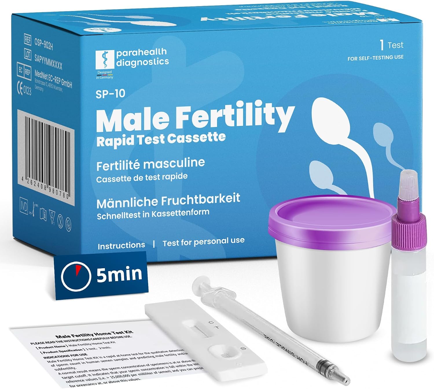 diagnostics Fertility Test for Men - 1 Piece - Test for Home - Quick Test for Concentration - Result in 5 Minutes - Test for Desiring Children