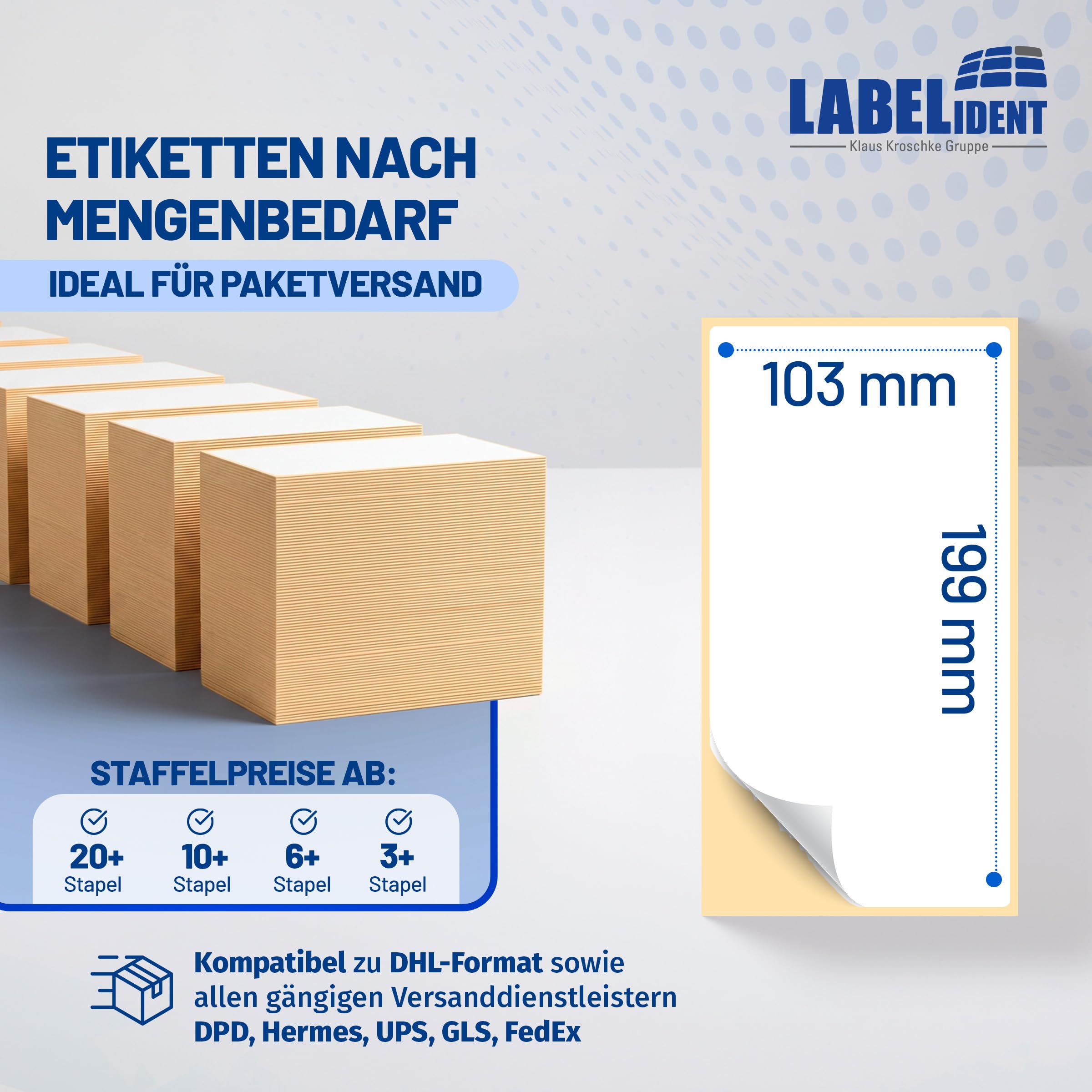 Labelident Versandetiketten 103 x 199 mm - Thermo-Falzetiketten Leporello, 2.000 Etiketten, selbstklebend für DHL