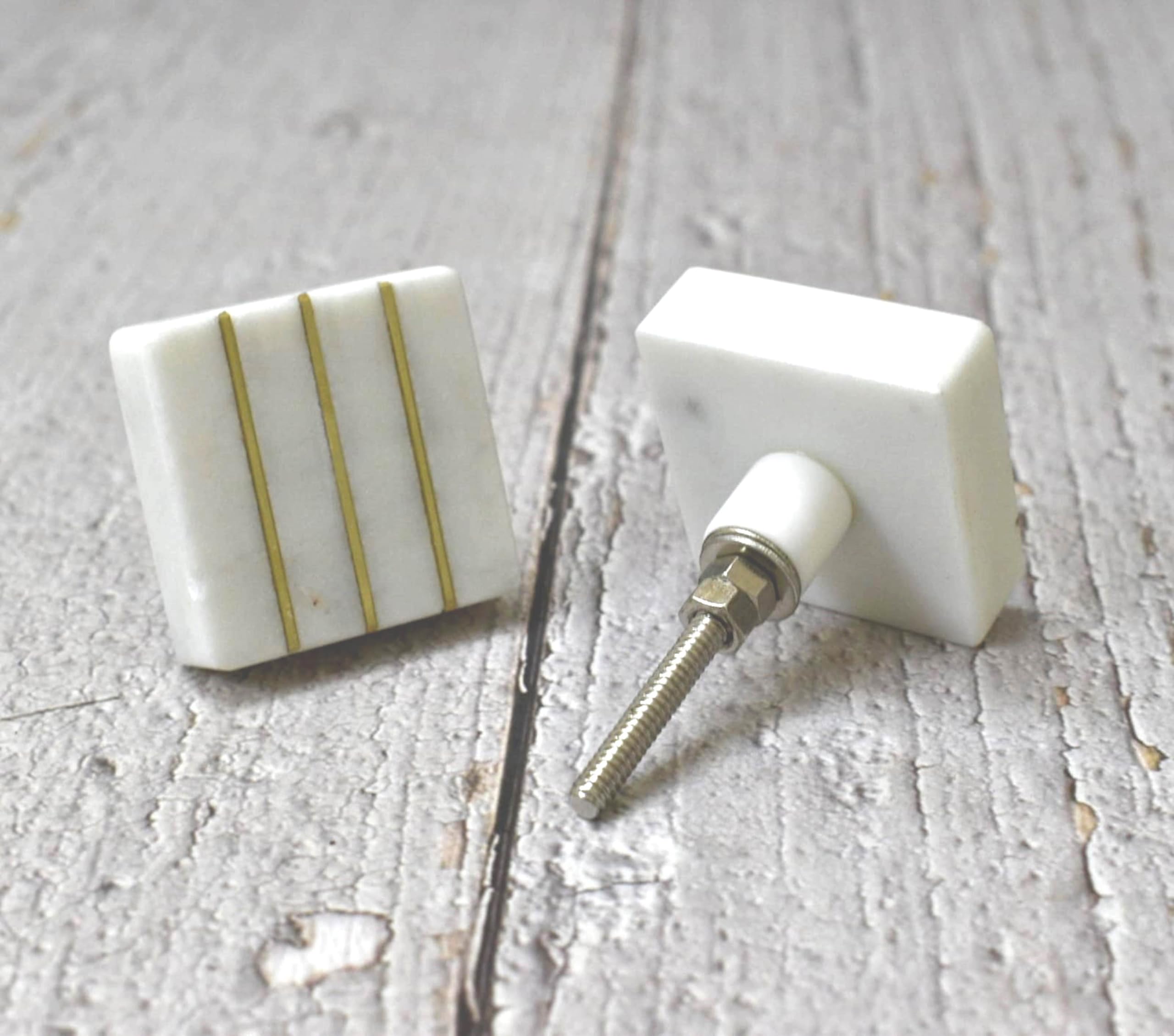 ARTISNO Square Marble Brass Knob, Modern Cabinet Knob, Decorative Hardware, Furniture Hardware, Cabinet Handles