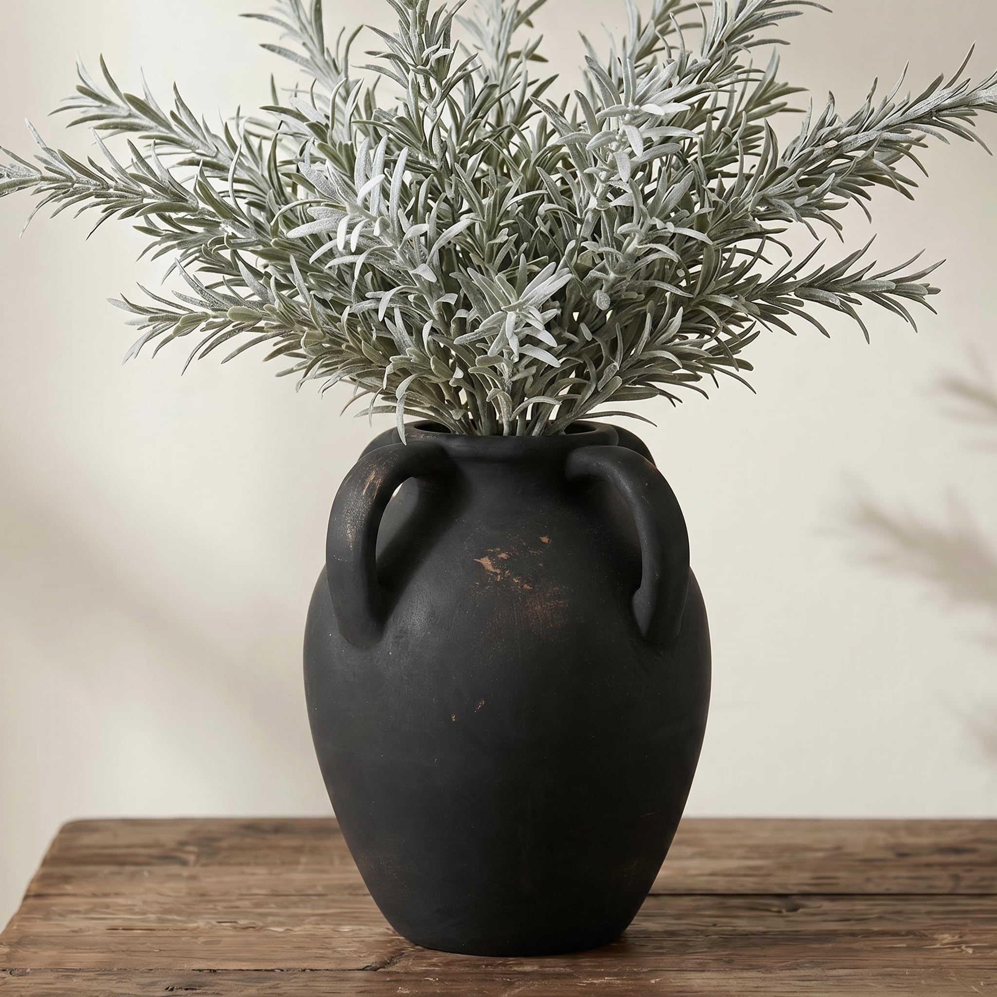KRYSTHIA Black Ceramic Vase, Round Terracotta Vase for Pampas Grass, Decorative Rustic Vases for Home Decor, Farmhouse Vintage Vases for Living Room, Kitchen, Office, Bedroom, Coffee Table