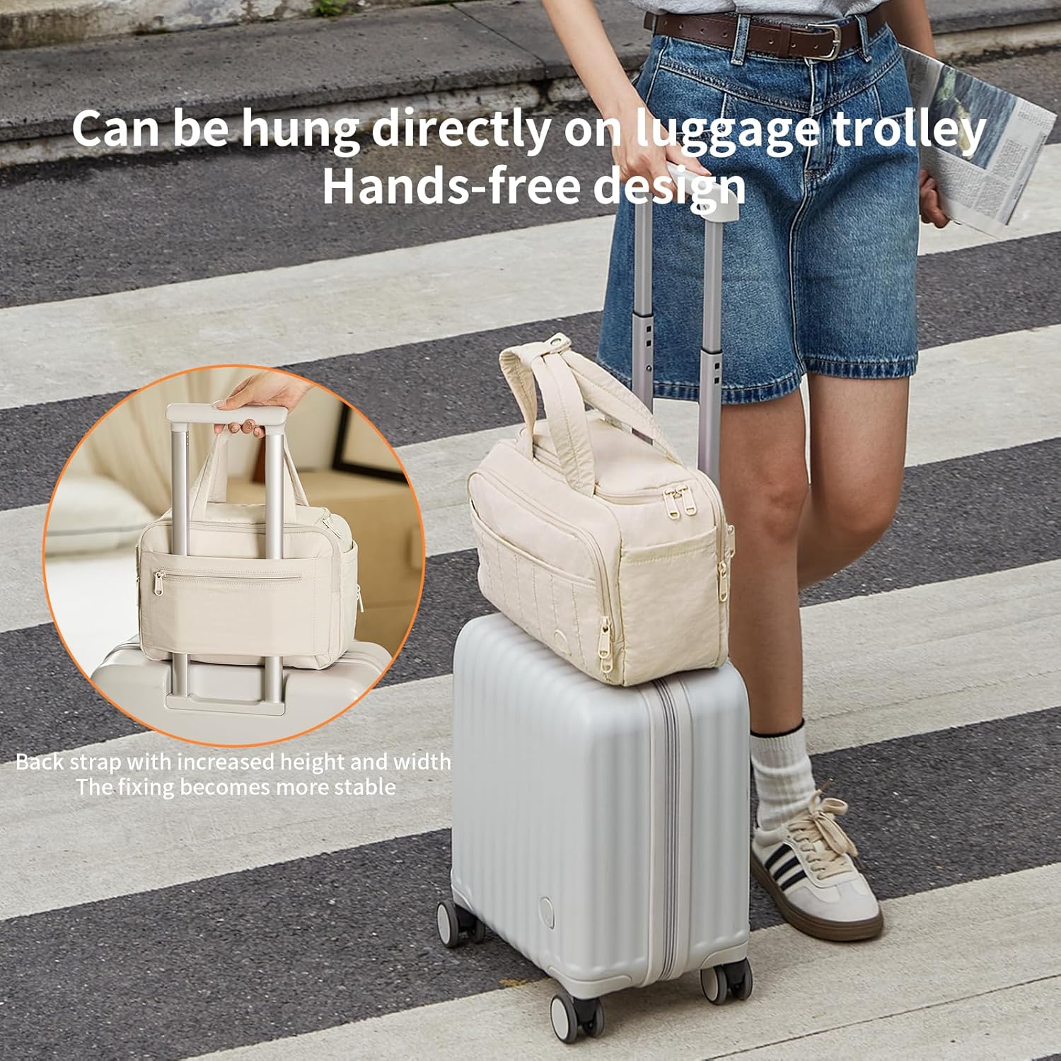 Travel Toiletry Bag for Women, Lightweight Large Wide-open Makeup Bag with Luggage Trolley Strap, Water-resistant Multiple Pockets for Accessories,Essentials, Toiletries, Blush Beige