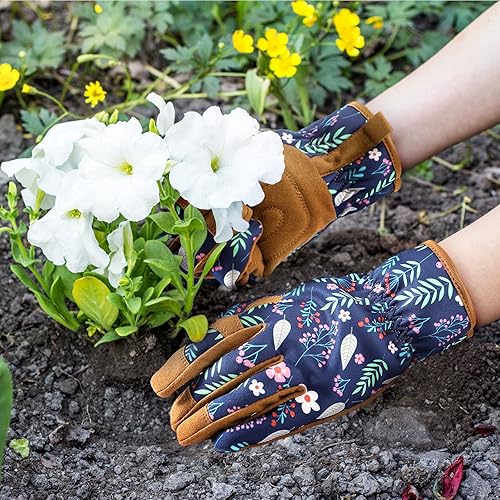Miniatura 6 de Pleneal Guantes de jardinería para mujer, guantes de cuero para jardín, a prueba de espinas, guantes de trabajo protectores al aire libre para