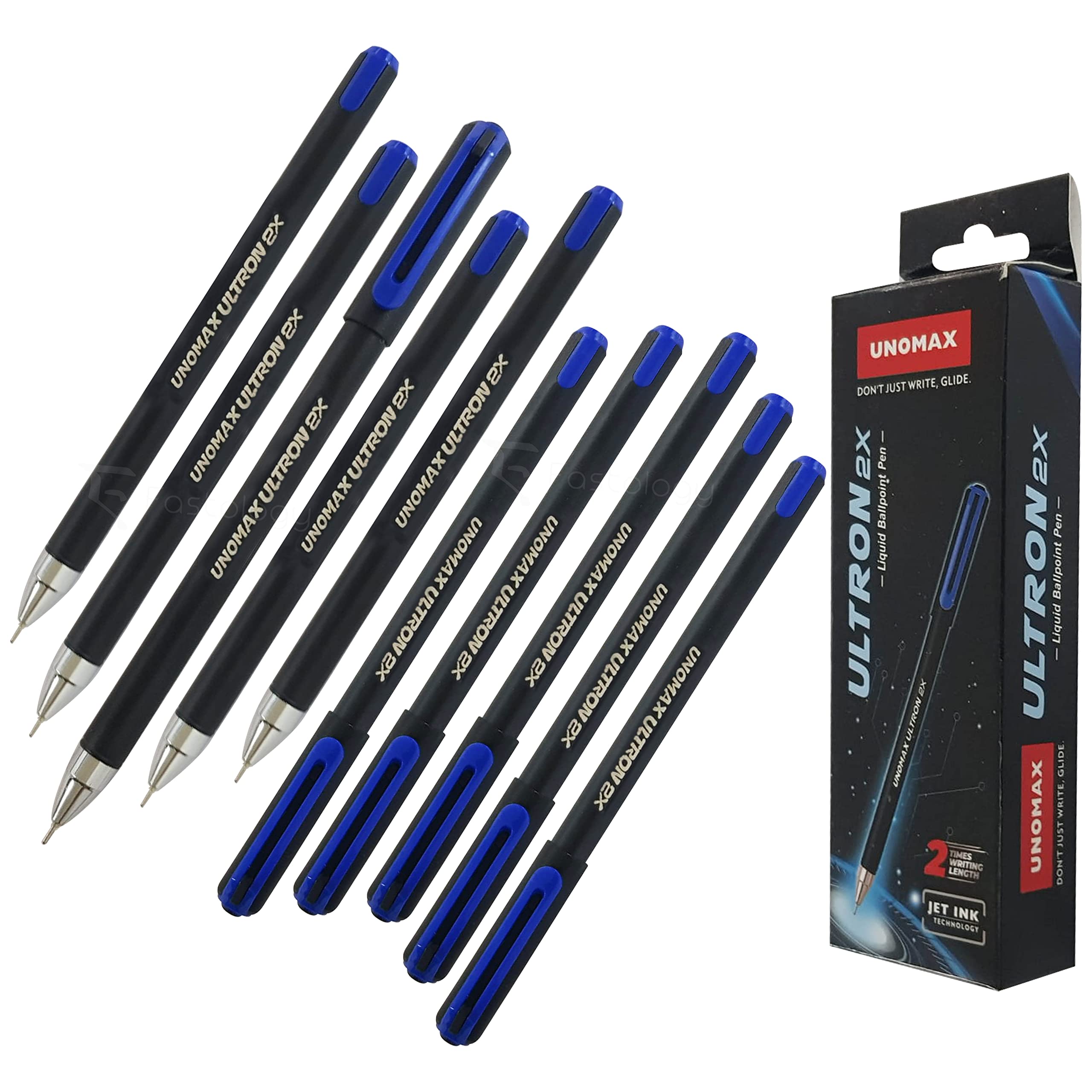UNOMAX BLUE Ballpoint Pens, 0.7mm Fine Point, Pack of 10, Ultron 2XST Ball Pens, Smooth Writing, School Office Home Use, PATEL Black Ball Pen