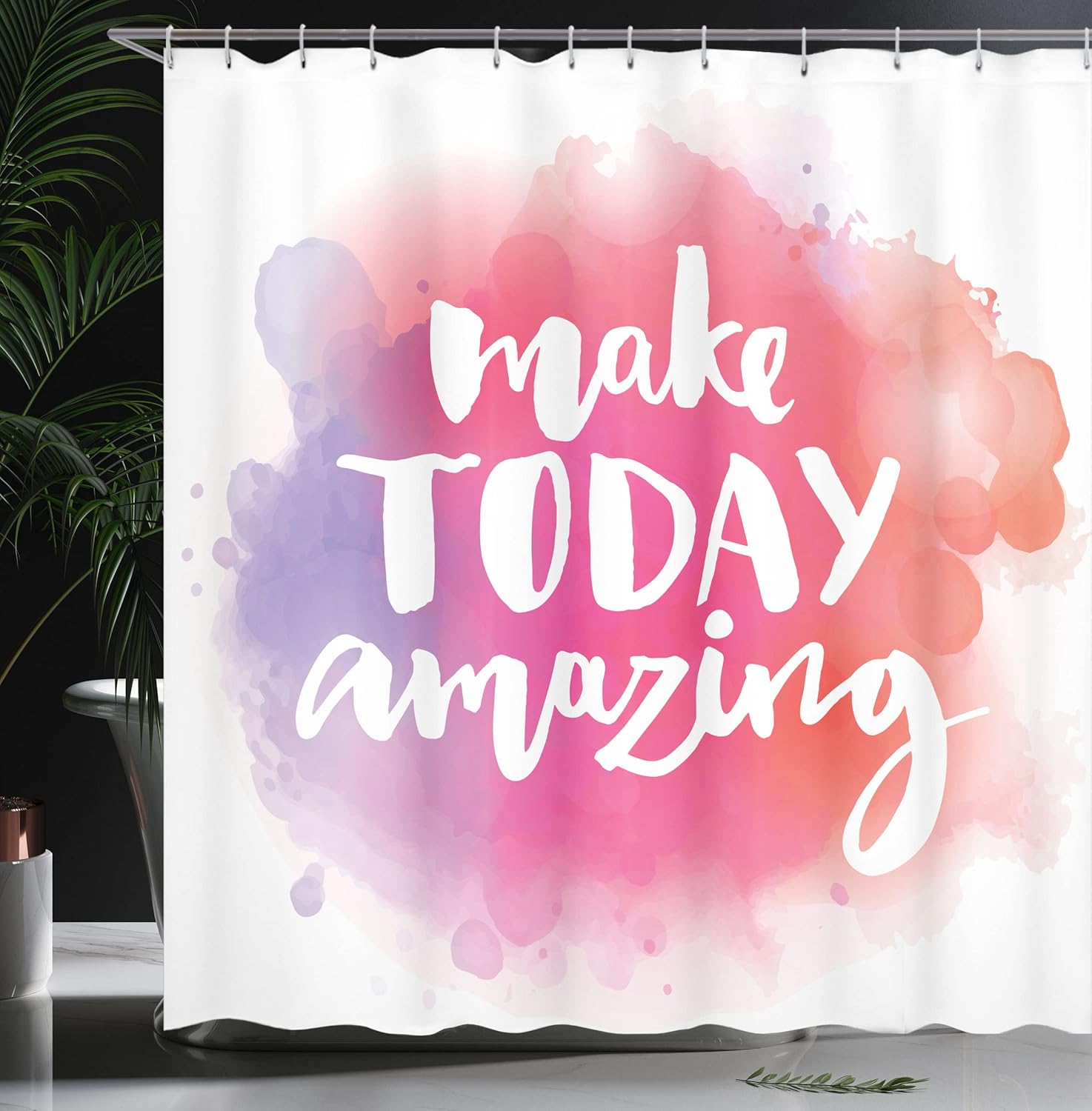Ambesonne Saying Shower Curtain, Make Today Inspirational Words Colorful Watercolor Splash Background, Cloth Fabric Bathroom Decor Set with Hooks, 69" W x 70" L, Lavender Pink