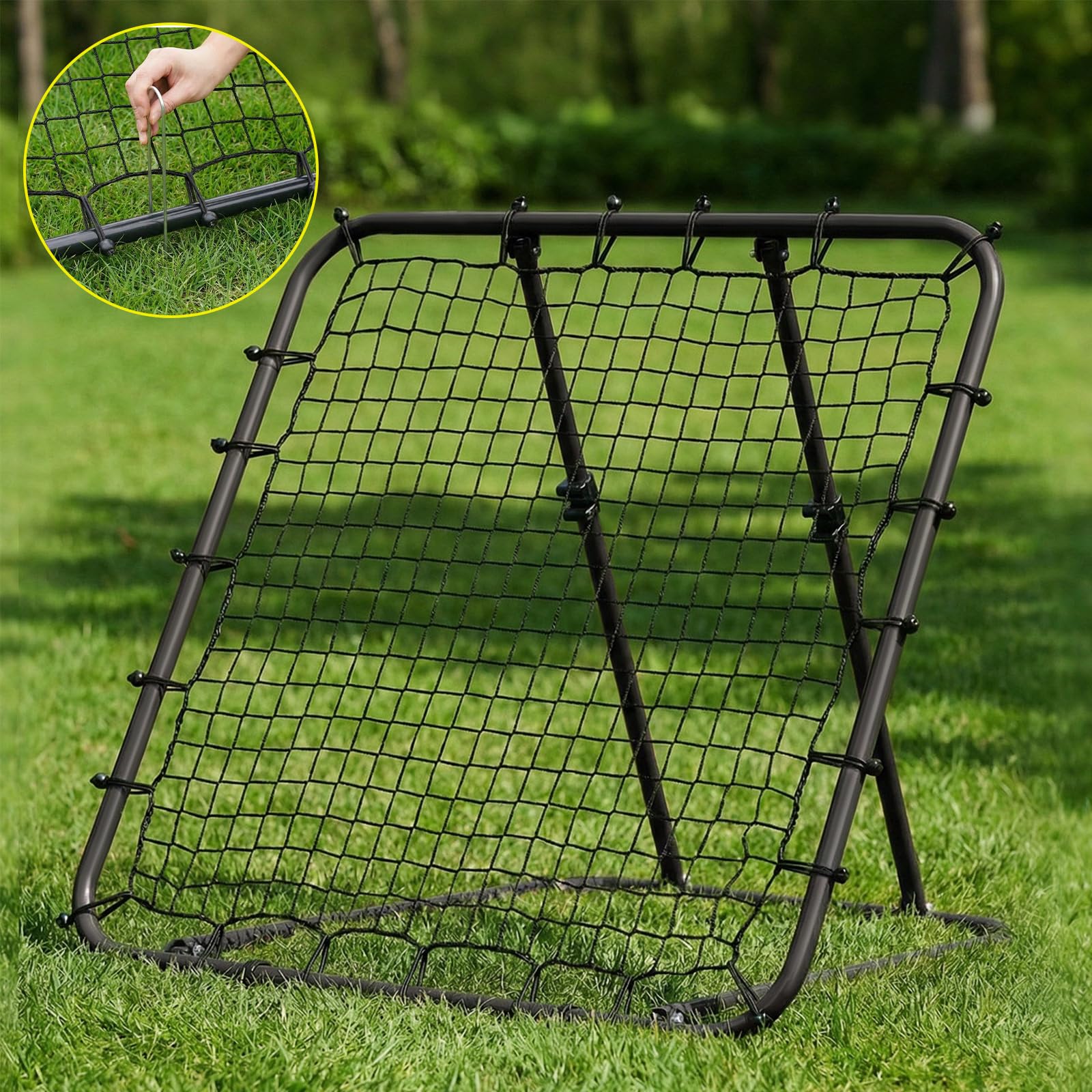 LARMNEE Rete di Rimbalzo da Calcio con Angolo Regolabile 0°-75°, Rebounder da Calcio di Rimbalzo Portatile, Attrezzatura di Allenamento, per Interni, Campo
