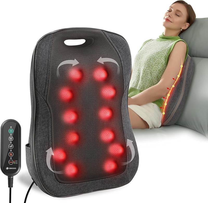 HSA Store Eligible Shiatsu Back Massager with Heat, for Office Home | FSA Eligible, Portable Massage Chair Pad, Kneading Massage with 12 Rotating Nodes, 2 Intensities, Auto-off, Corded Electric