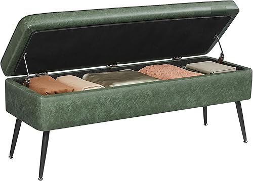 VASAGLE EKHO Collection - Storage Ottoman Bench, Entryway Bedroom Bench, 15 Gallons, Synthetic Leather with Stitching, Mid-Century Modern, Safety