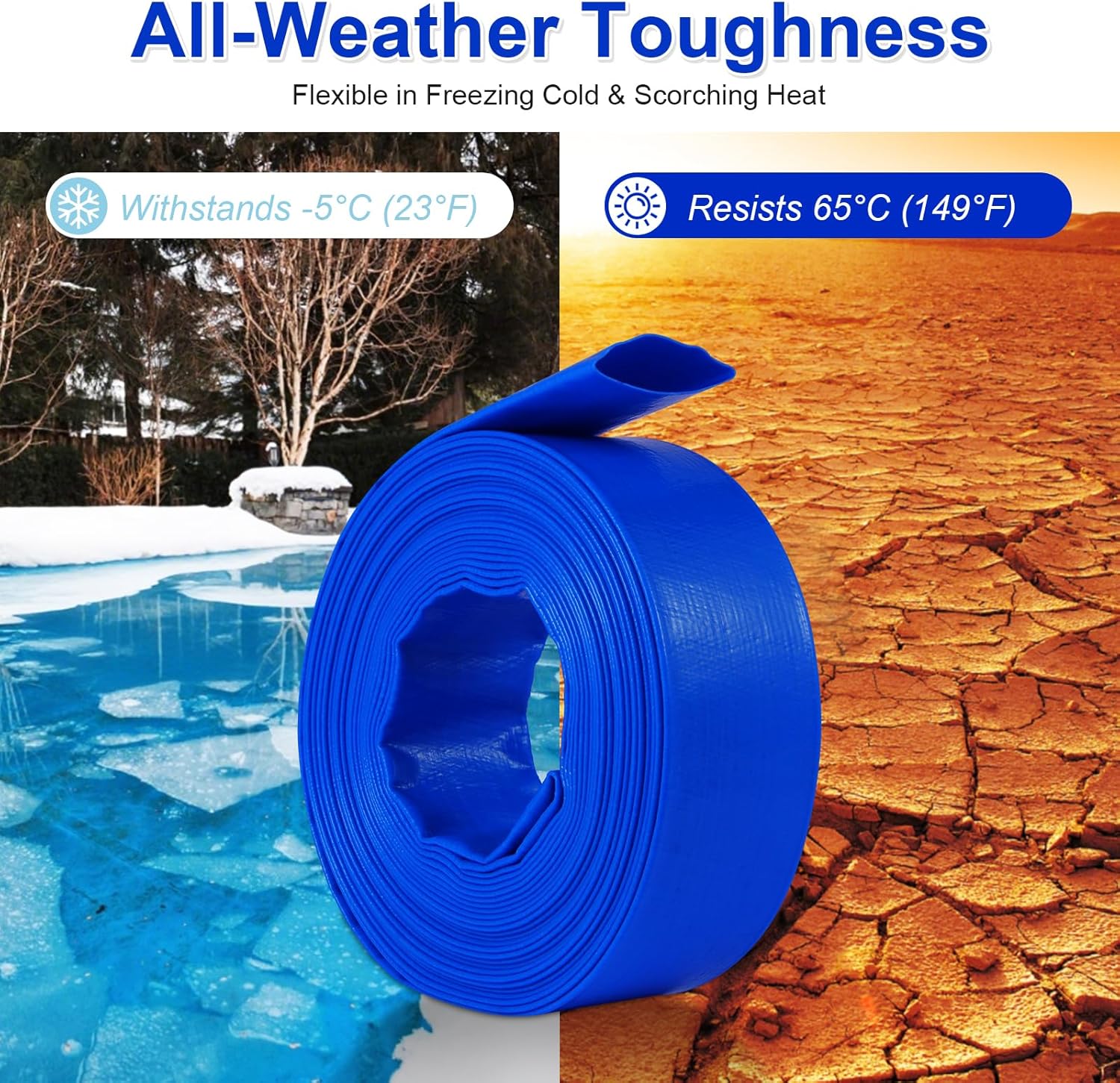 Heavy-Duty Pool Backwash Hose,2inchx50 ft Reinforced Leak Proof Design with 2 Stainless Steel Clamps 2Inch, Weather Resistant, Bursting, Ideal for Pool Backwash, Sump Pump Drainage