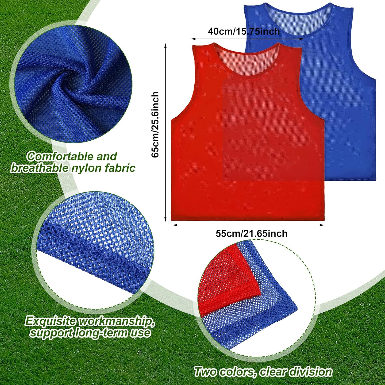 Sratte Flag Football Set 14 Player Football Flags 14 Nylon Mesh Pinnies Jerseys 14 Adjustable Belt 12 Cones for Training(Red, Blue)
