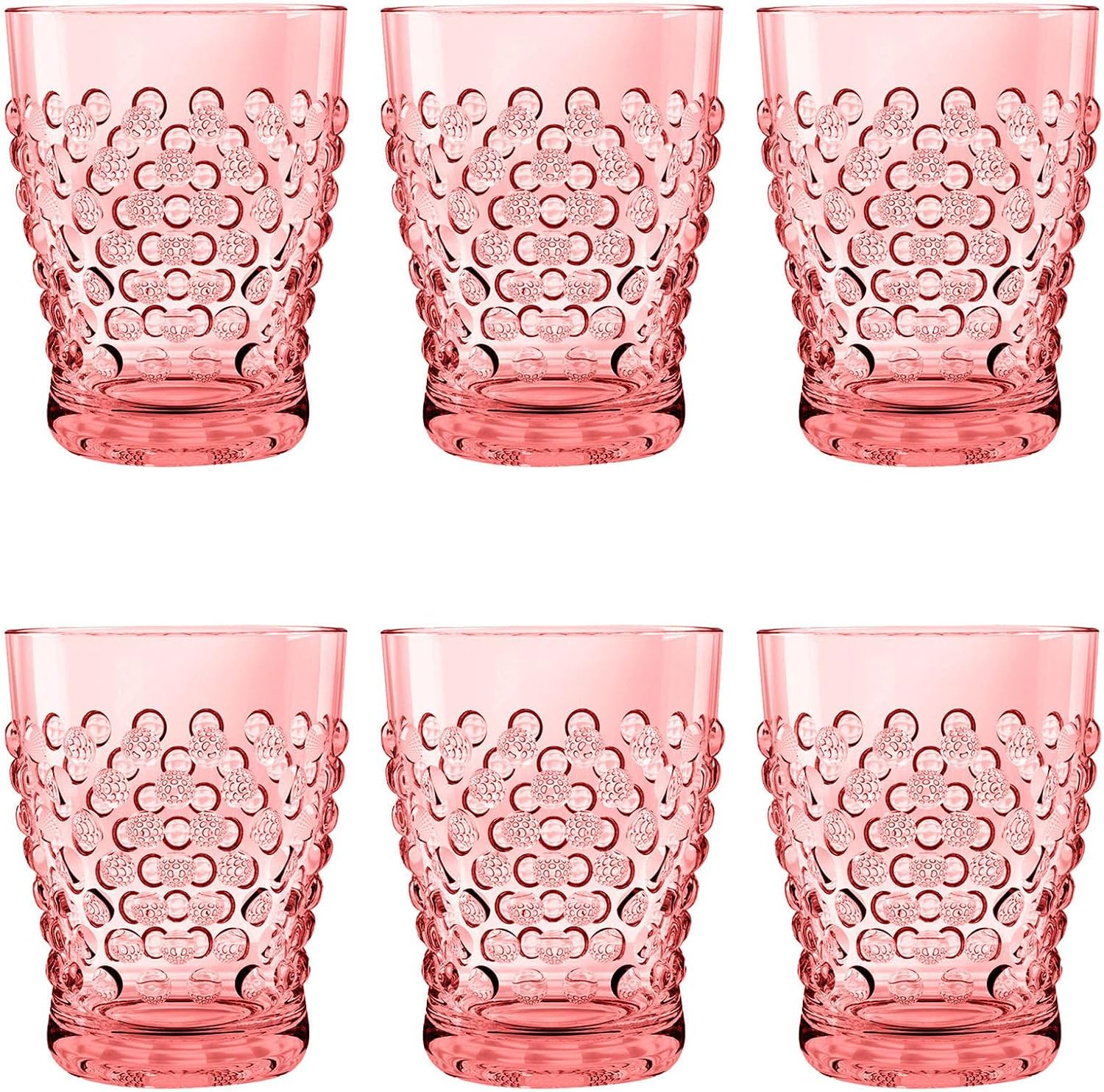 TarHong Hobnail Acrylic Drinking Glasses - Pink - 20 oz - Set of 6