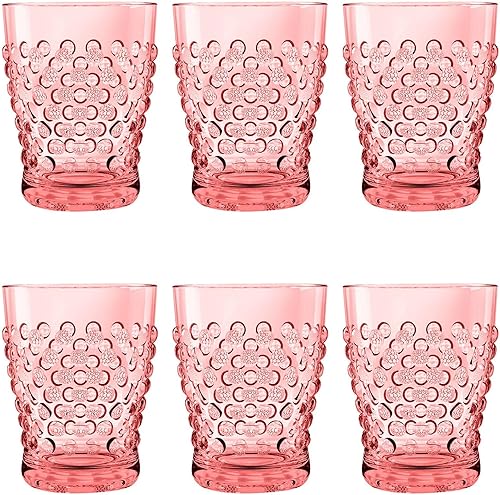 Miniatura 6 de TarHong Hobnail - Vasos de plástico de alta calidad, sin tallo, 15 onzas, color rosa, juego de 6