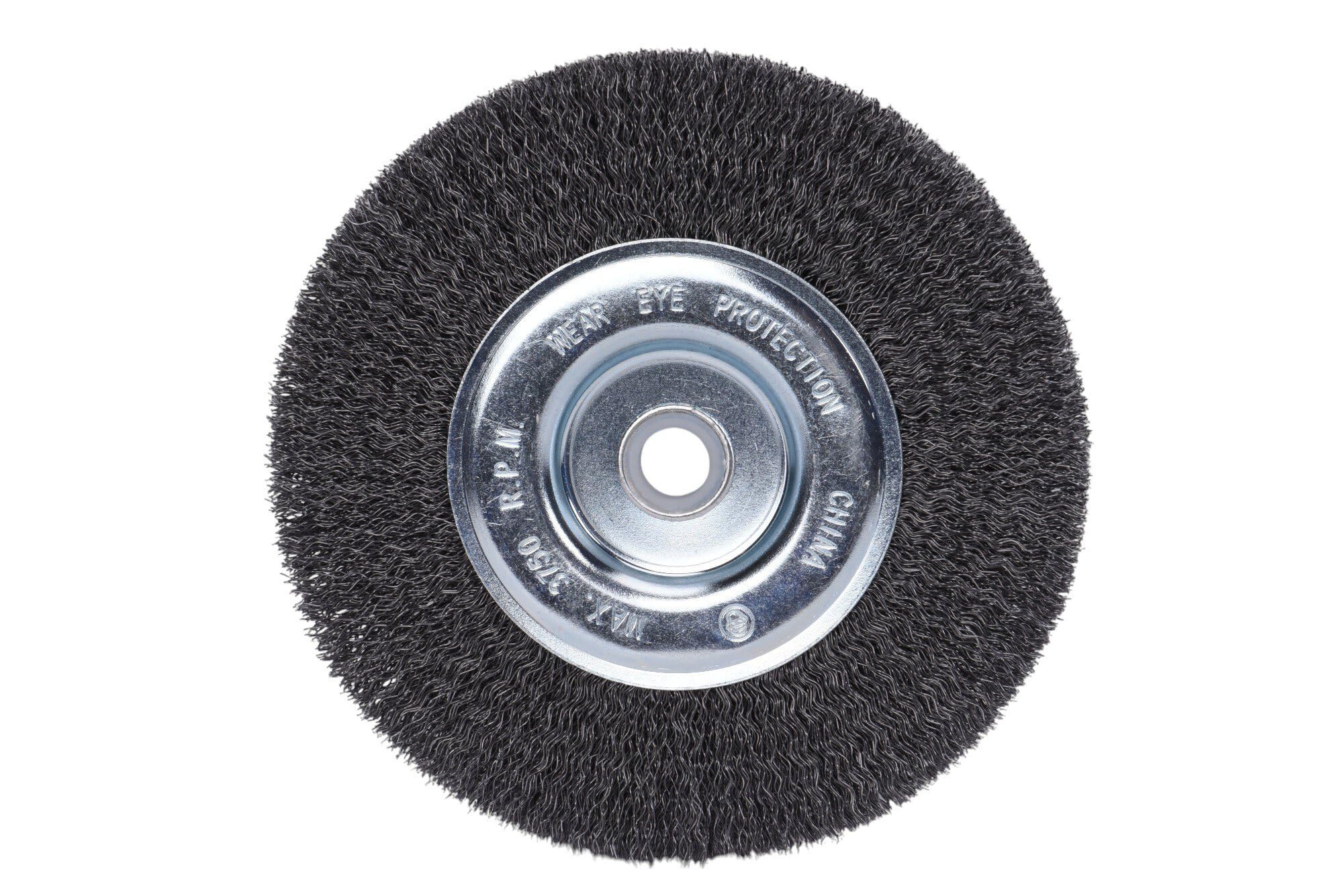 Century Drill & Tool 76861 6" Coarse Crimped Bench Grinder Wire Wheel, 1/2"-5/8" Universal Arbor, 3,750 RPM – Ideal for Cleaning