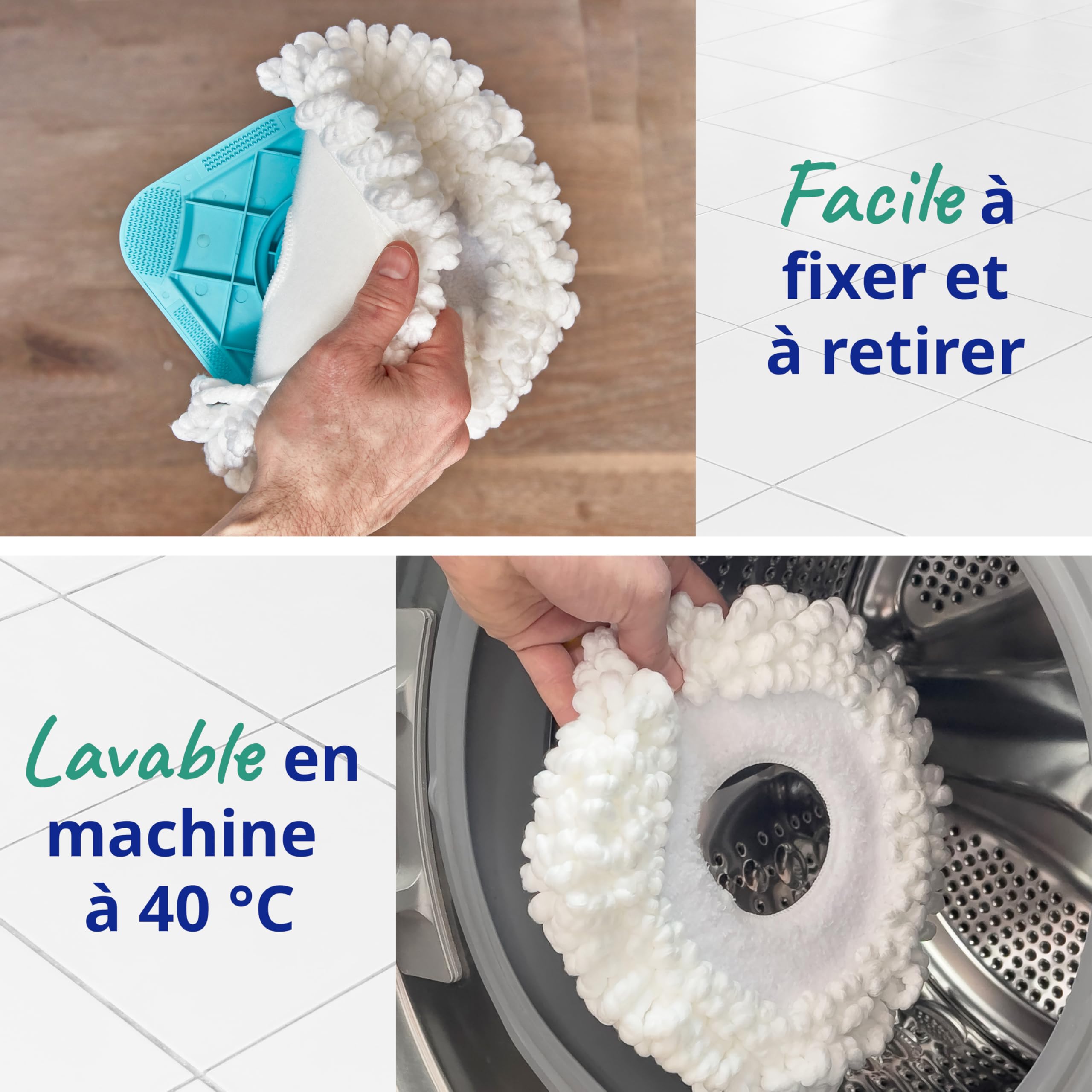 Spontex Full Action Kit balai Spécial Coins & seau | Atteint les coins exigus | Système de rinçage et essorage à 360° | Nettoie les sols stratifiés, planchers et carrelages | 1 Tête en microfibre