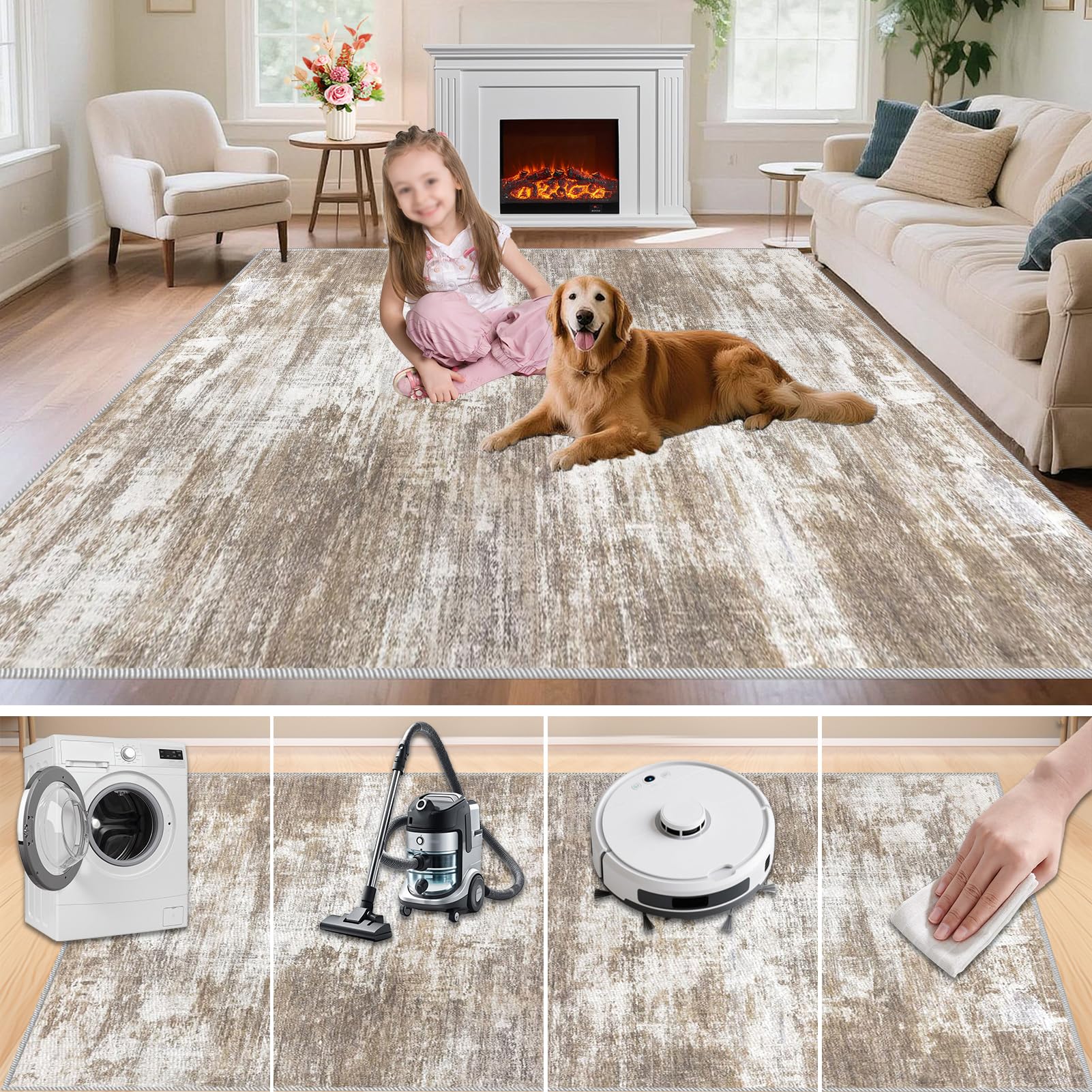 Tappeto Salotto Moderno Tappeto Camera da Letto Antiscivolo Tappeti Corridoio Lungo Lavabile in Lavatrice Grande Carpet Cameretta Scendiletto Ingresso Esterno Ufficio Gaming Decorativo 200 x 290 cm