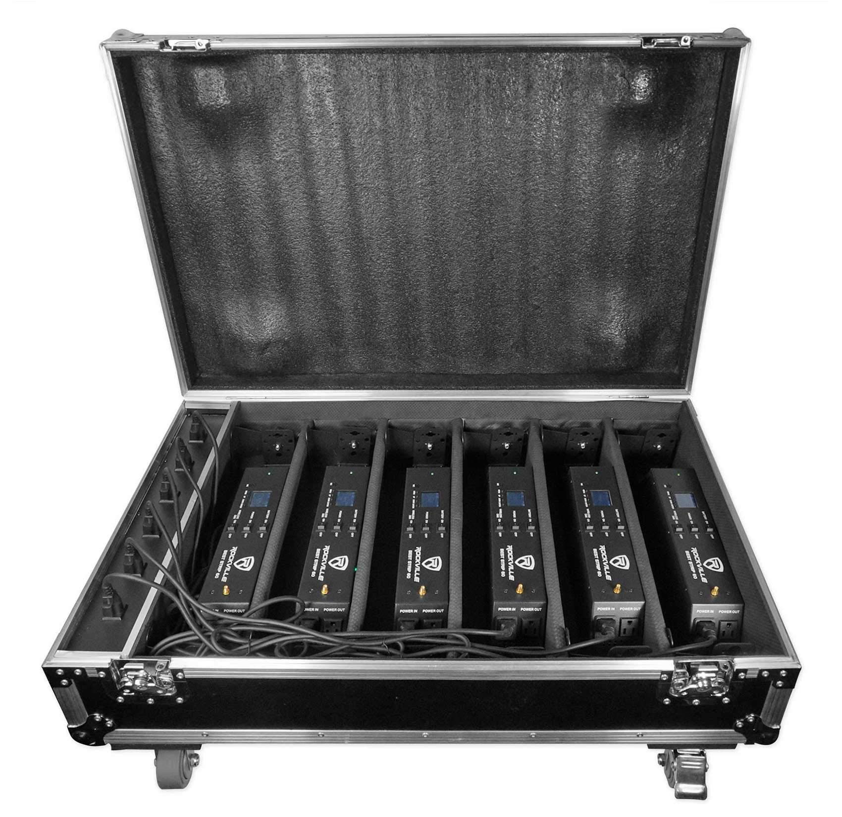 Rockville Best Strip 60 Pack Black (6) Battery Lights+Wireless DMX+Charging Case
